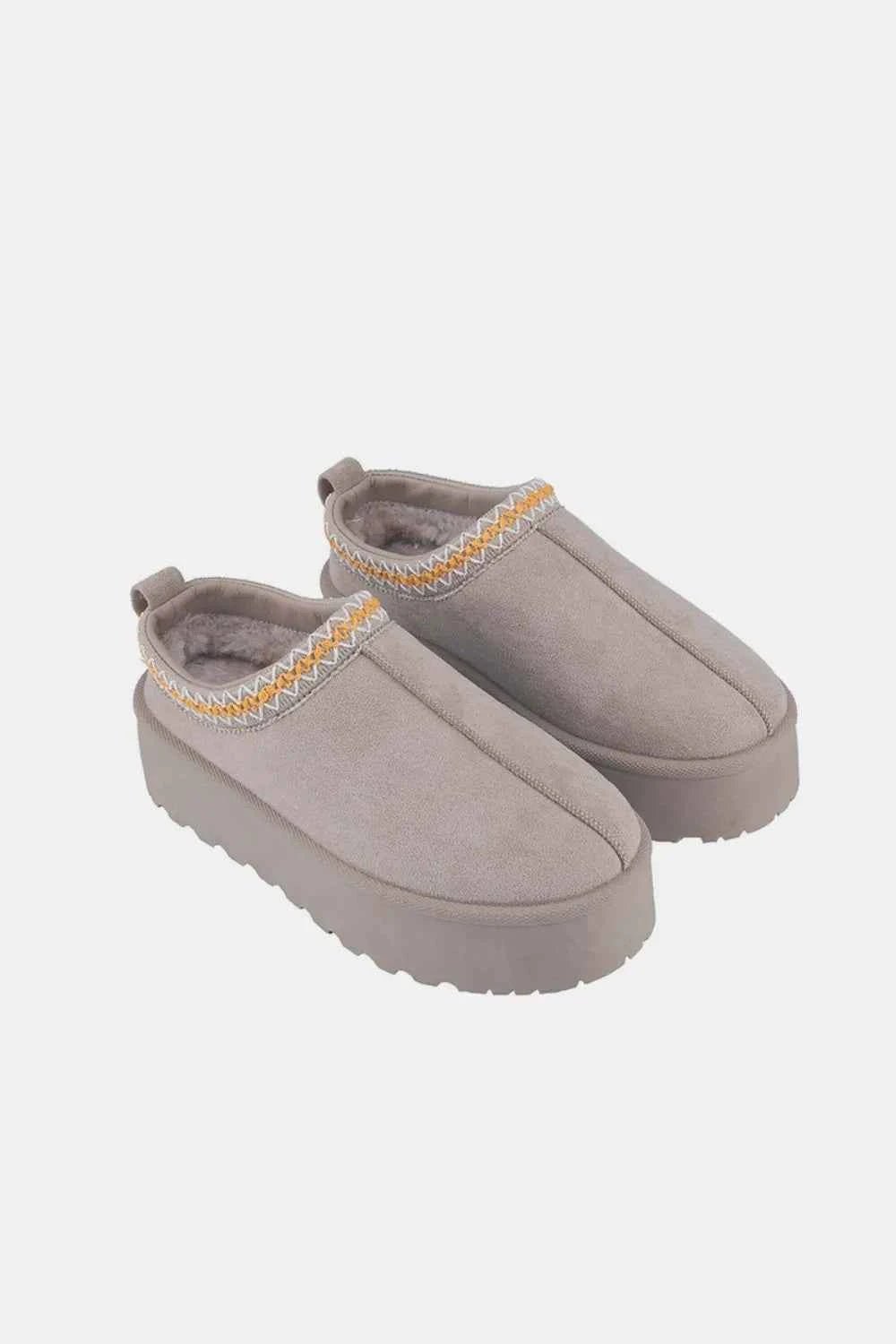Platform Embroidered Trim Slip-On Boots - Weeboo - Liorienne
