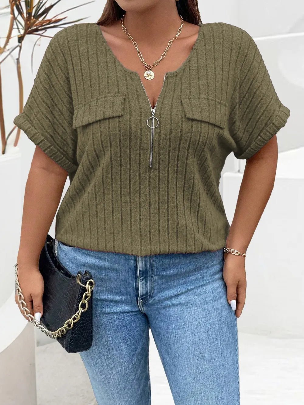 Plus Size Half Zip Short Sleeve T-Shirt - Excel Merchandise