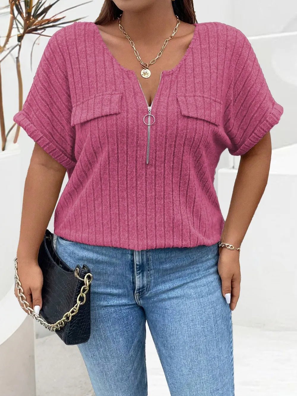 Plus Size Half Zip Short Sleeve T-Shirt - Excel Merchandise