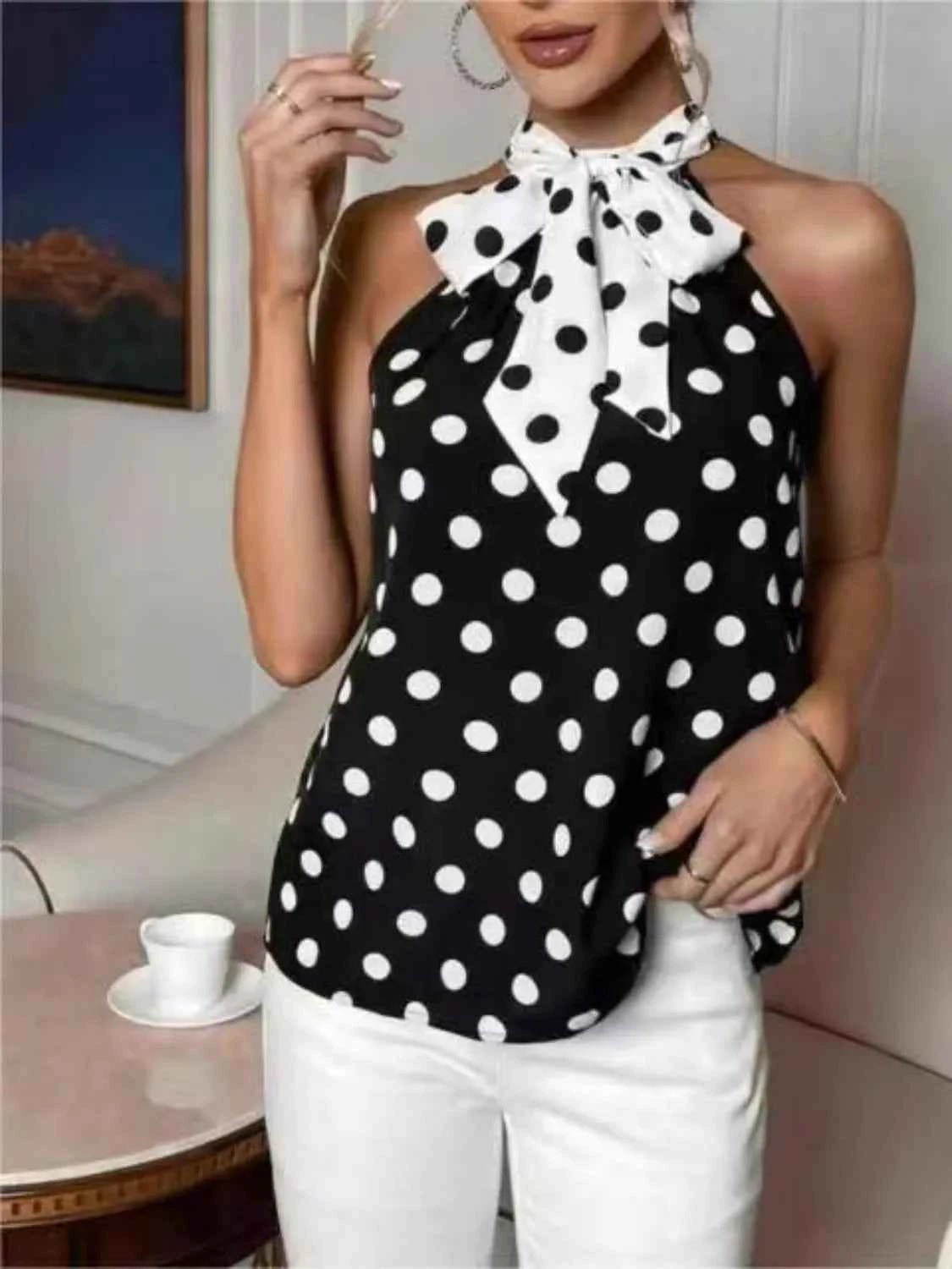Polka Dot Tie Front Cami - Liorienne