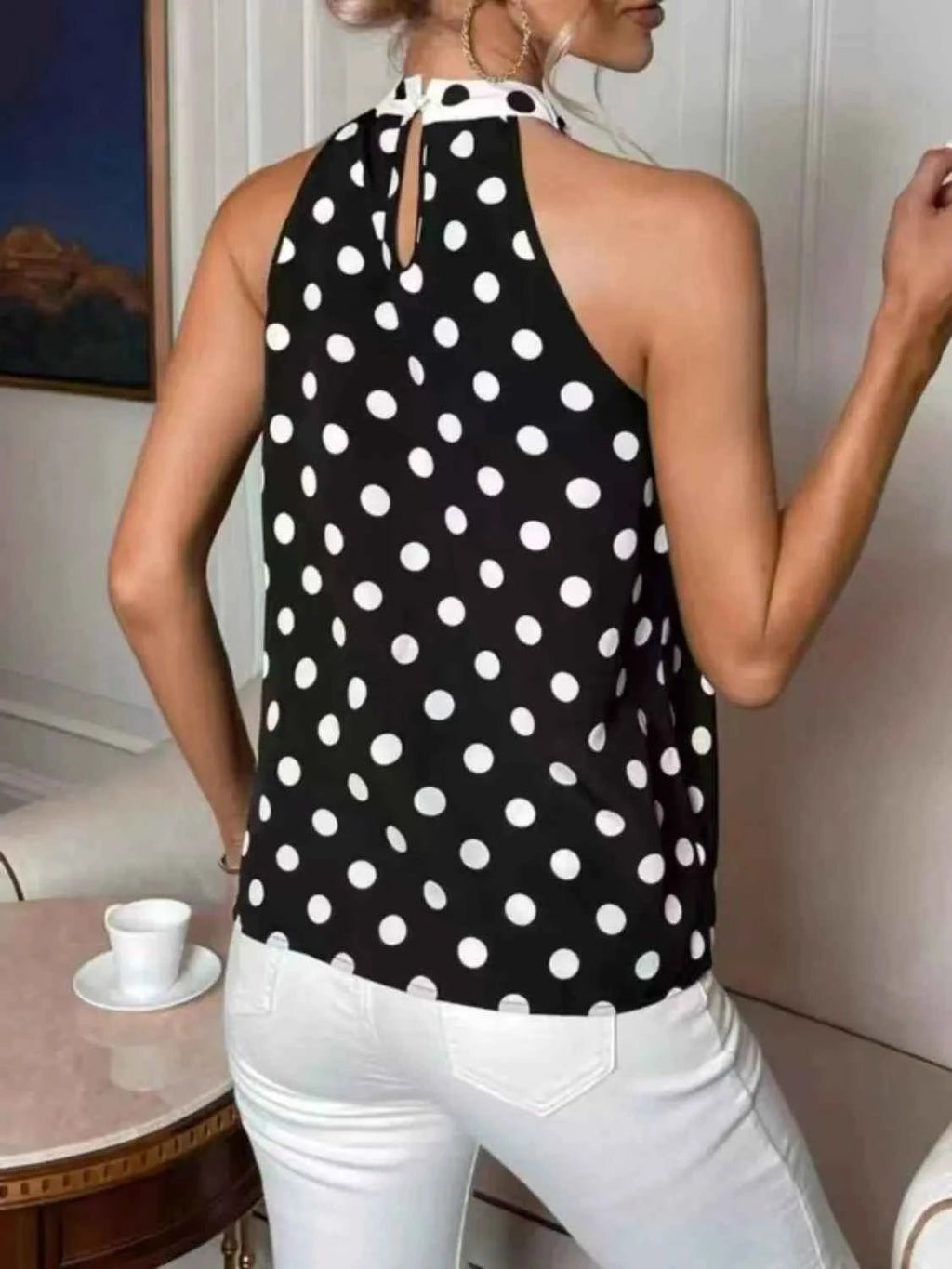 Polka Dot Tie Front Cami - Liorienne