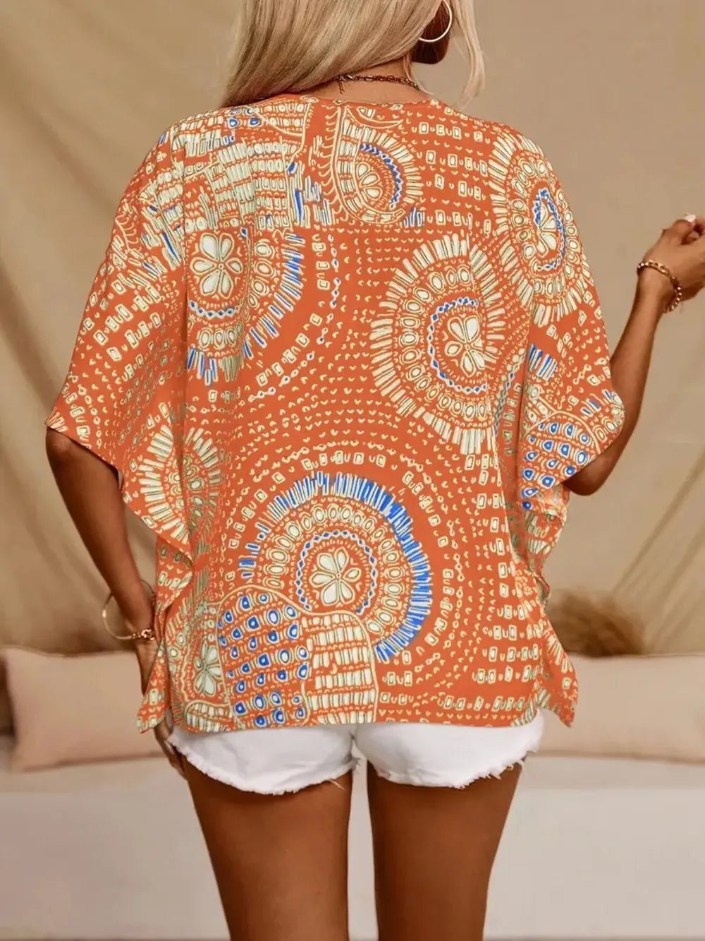 Printed V-Neck Half Sleeve Top - Excel Merchandise
