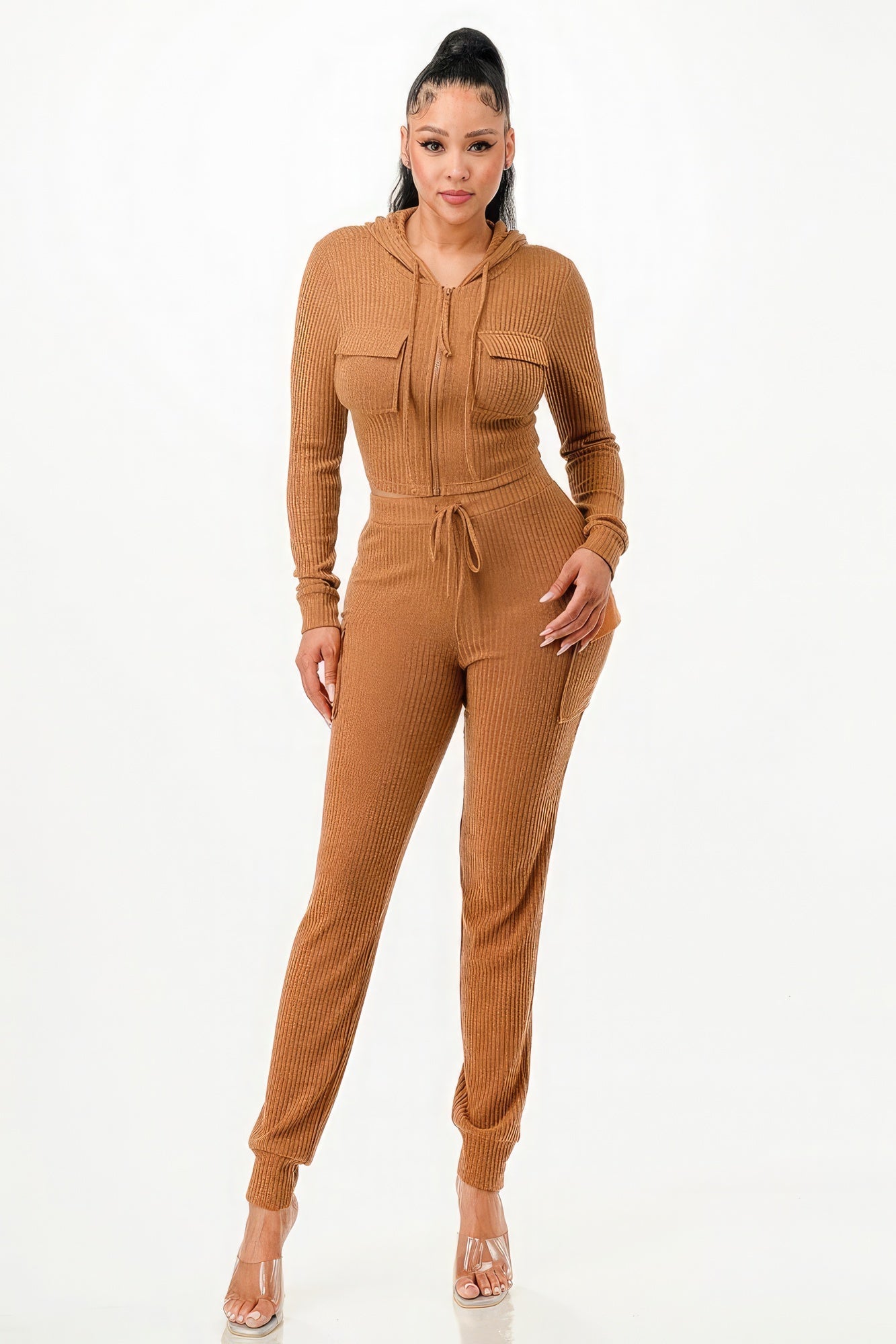 Rib Cargo Hoodie Set - Liorienne
