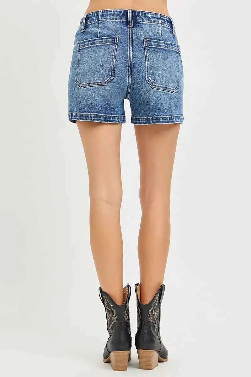 RISEN High Rise Front Tie Up Shorts with Patch Pockets - Liorienne