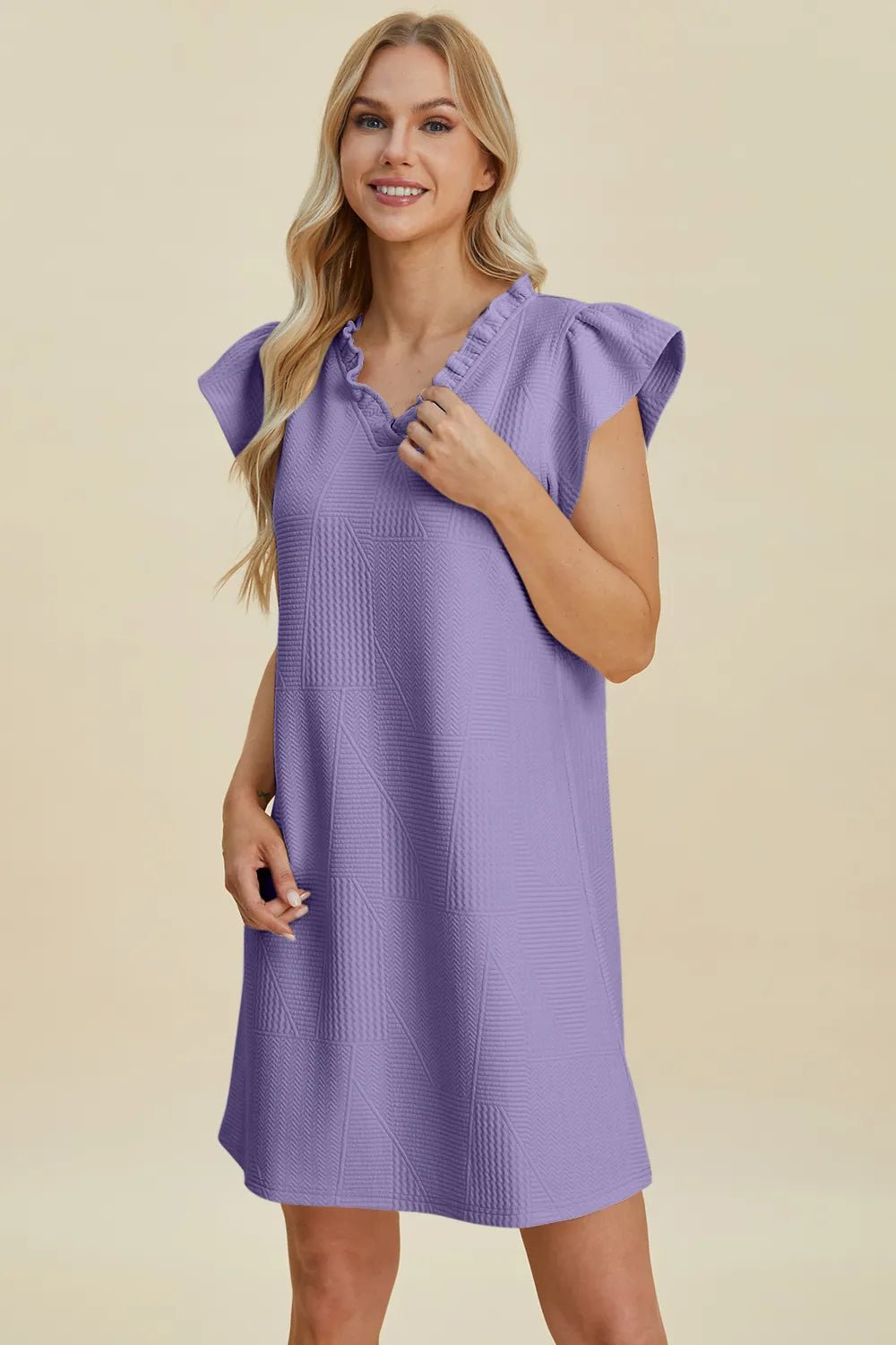 Ruffled V-Neck Cap Sleeve Dress - Double Take - Liorienne