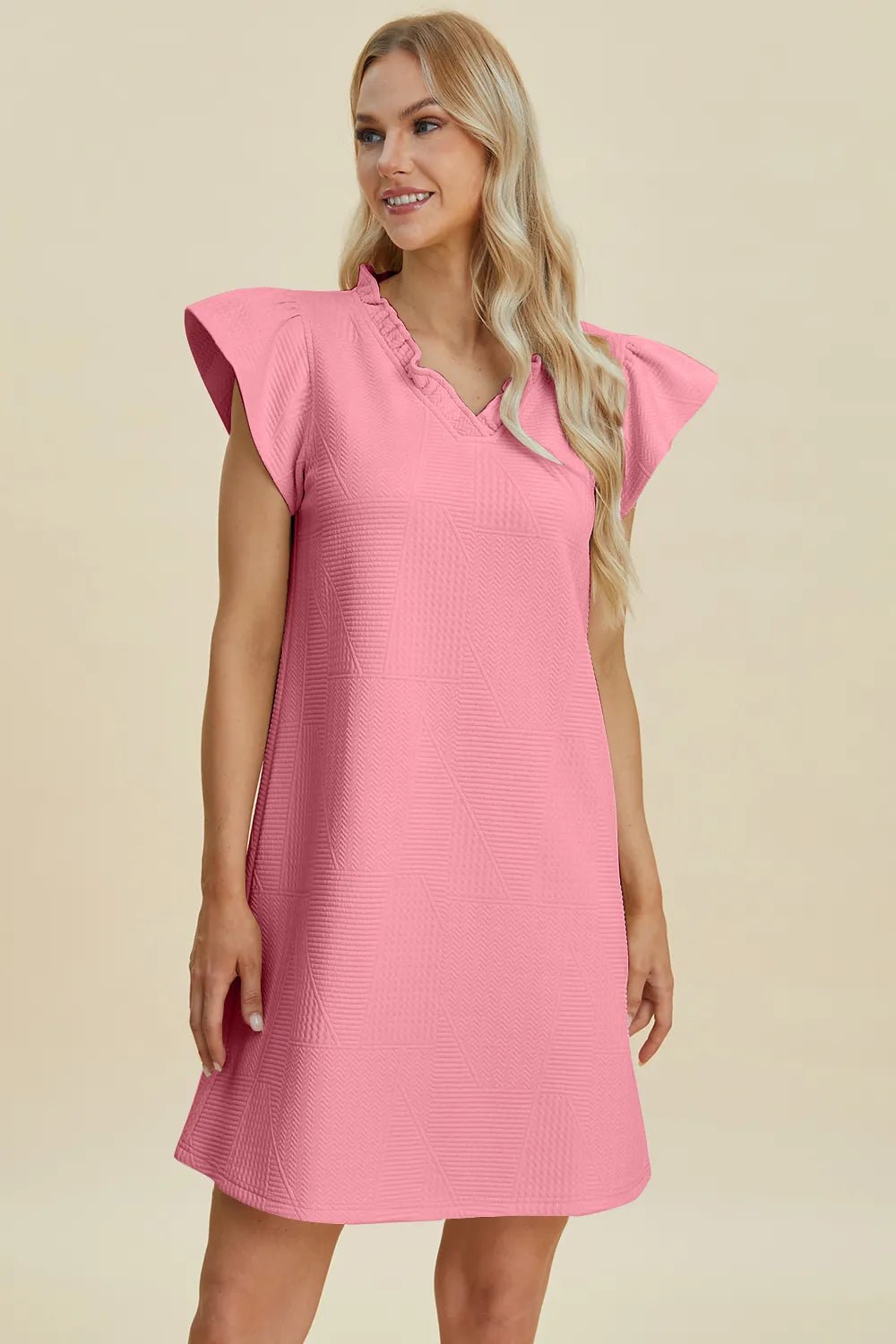 Ruffled V-Neck Cap Sleeve Dress - Double Take - Liorienne
