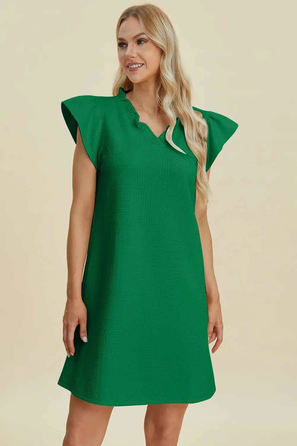 Ruffled V-Neck Cap Sleeve Dress - Double Take - Liorienne