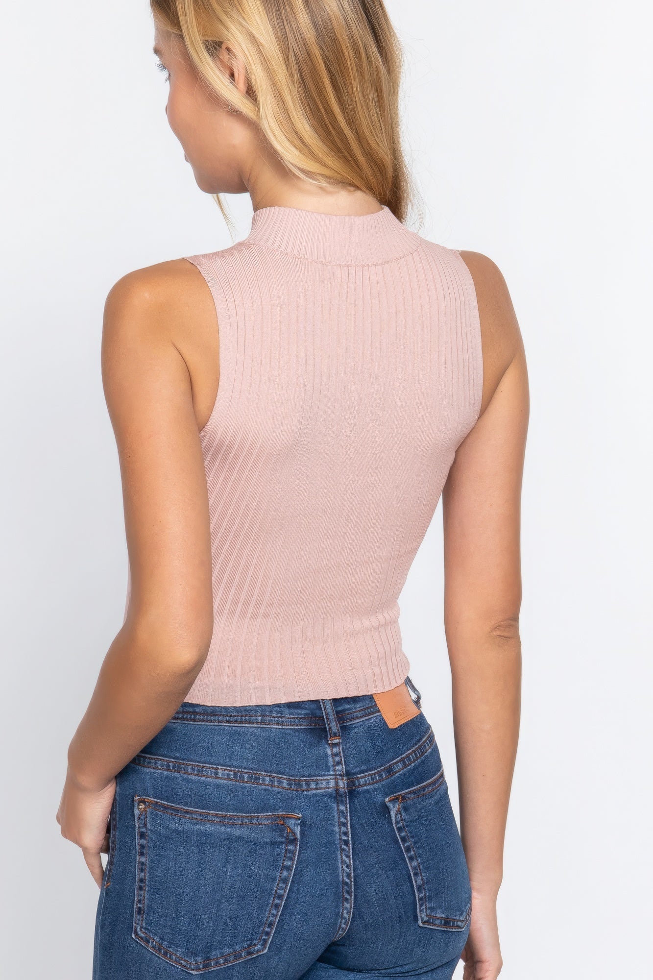 Sleeveless Rib Sweater Top W/zipper - Liorienne