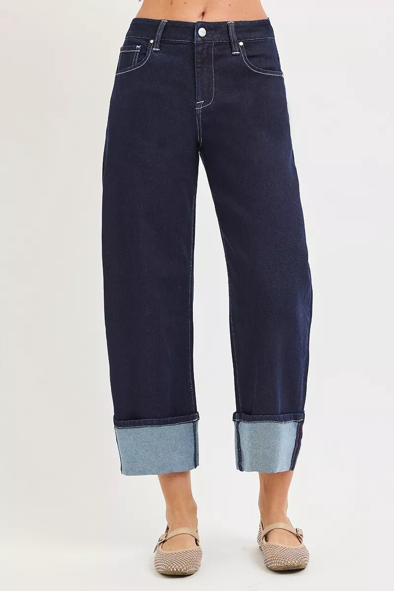 Slouchy Crop Barrel Cuffed Hem Jeans - RISEN - Liorienne