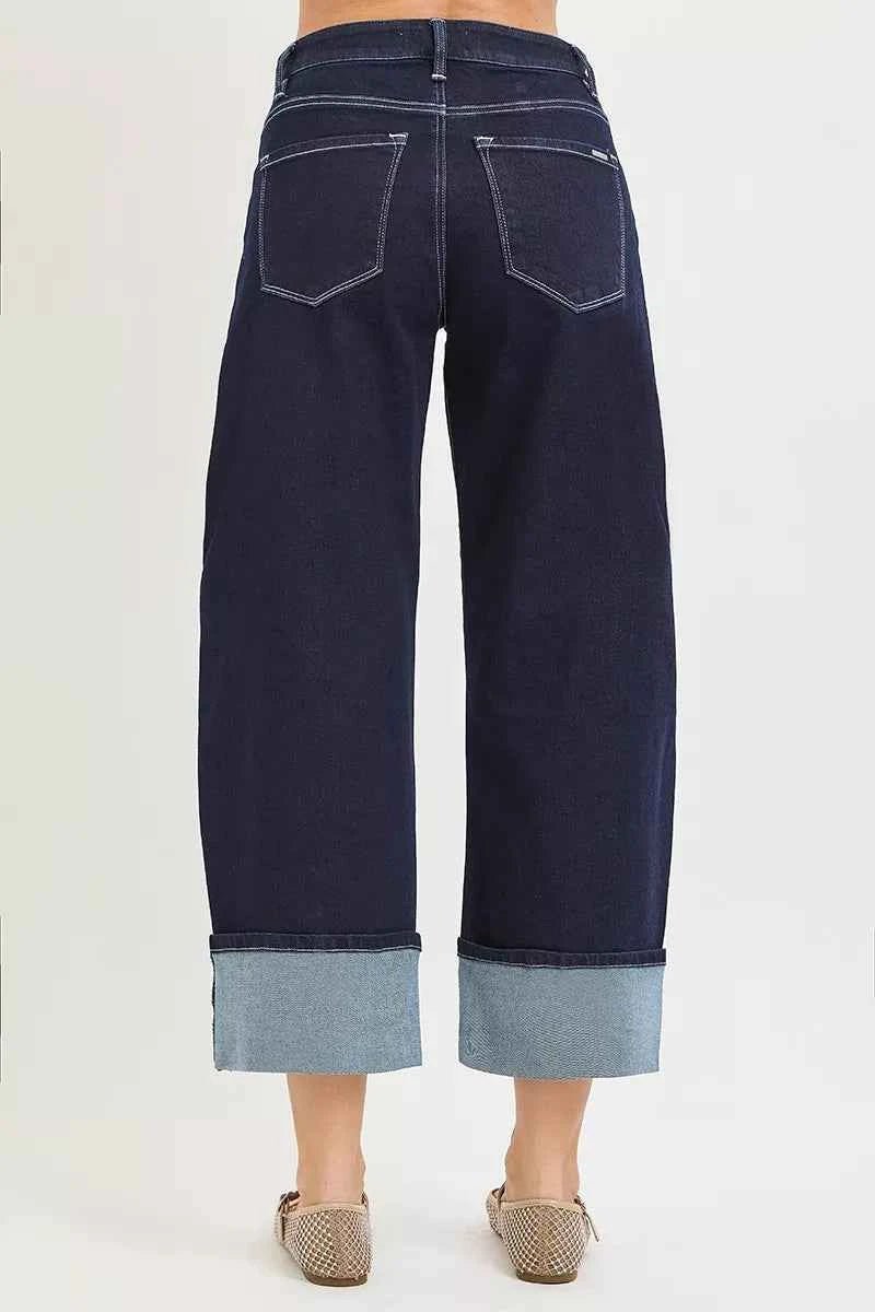 Slouchy Crop Barrel Cuffed Hem Jeans - RISEN - Liorienne