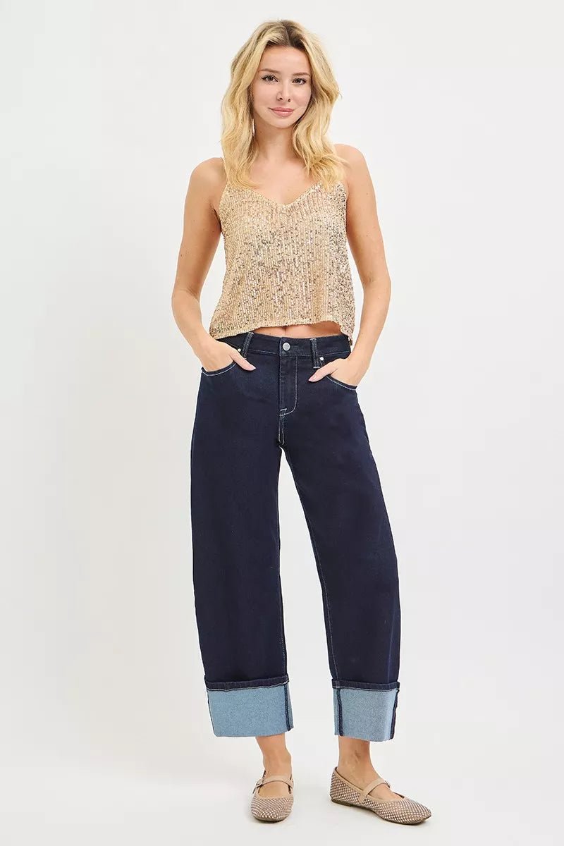 Slouchy Crop Barrel Cuffed Hem Jeans - RISEN - Liorienne