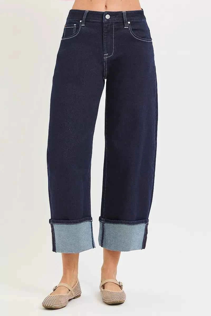 Slouchy Crop Barrel Cuffed Hem Jeans - RISEN - Liorienne