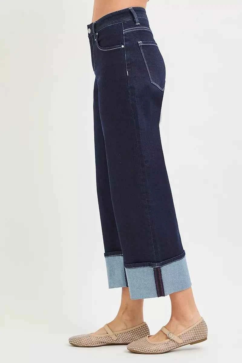 Slouchy Crop Barrel Cuffed Hem Jeans - RISEN - Liorienne