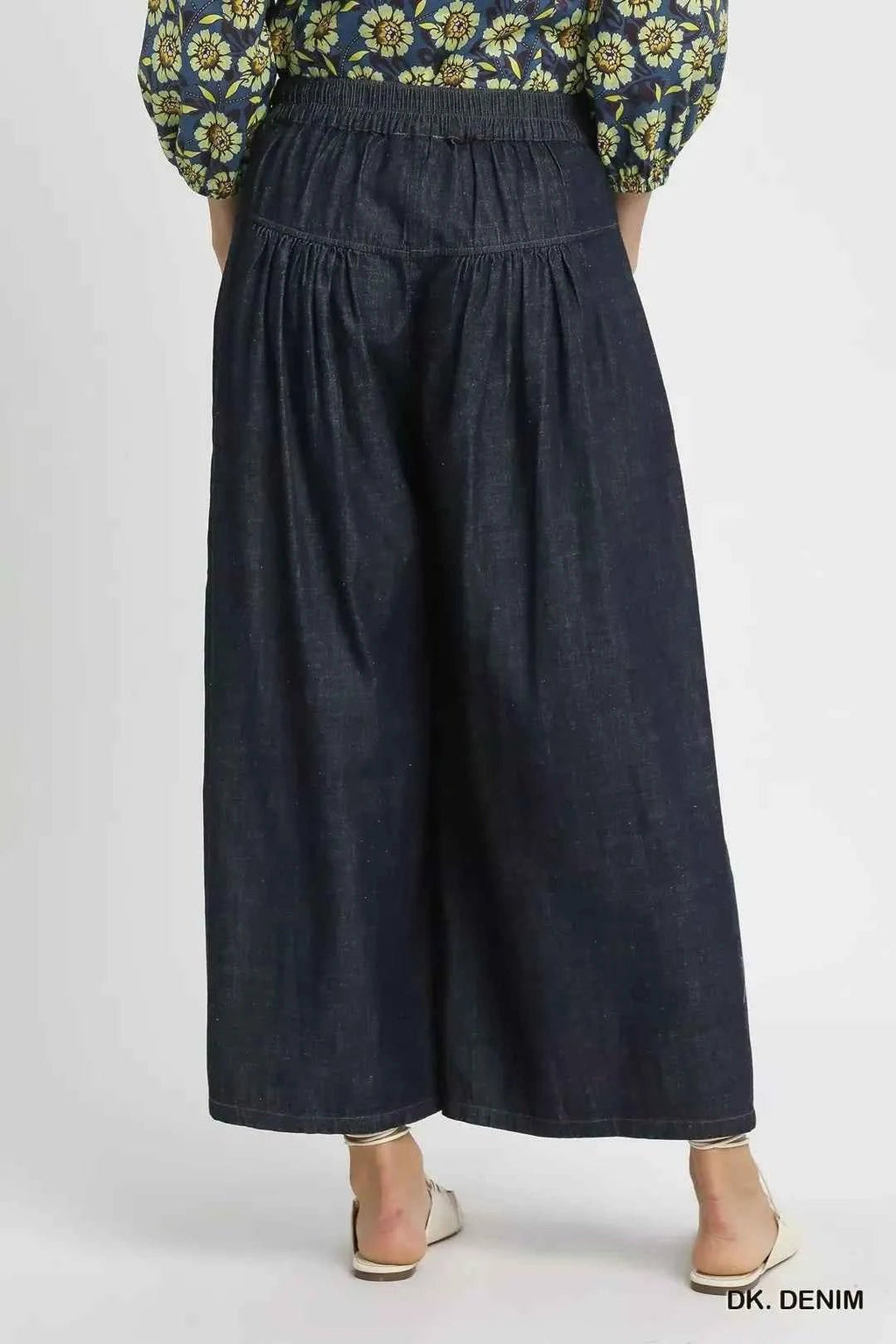 Stone Washed Wide-Leg Button-Front Culottes - Liorienne