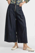 Stone Washed Wide-Leg Button-Front Culottes - Liorienne