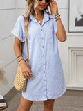 Striped Button Down Short Sleeve Mini Dress - Excel Merchandise