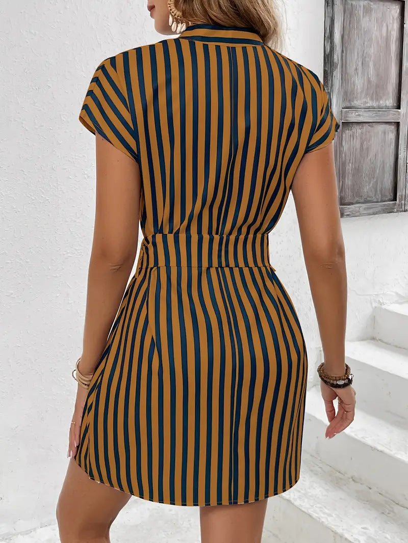 Striped Tie Waist Mini Dress - Excel Merchandise