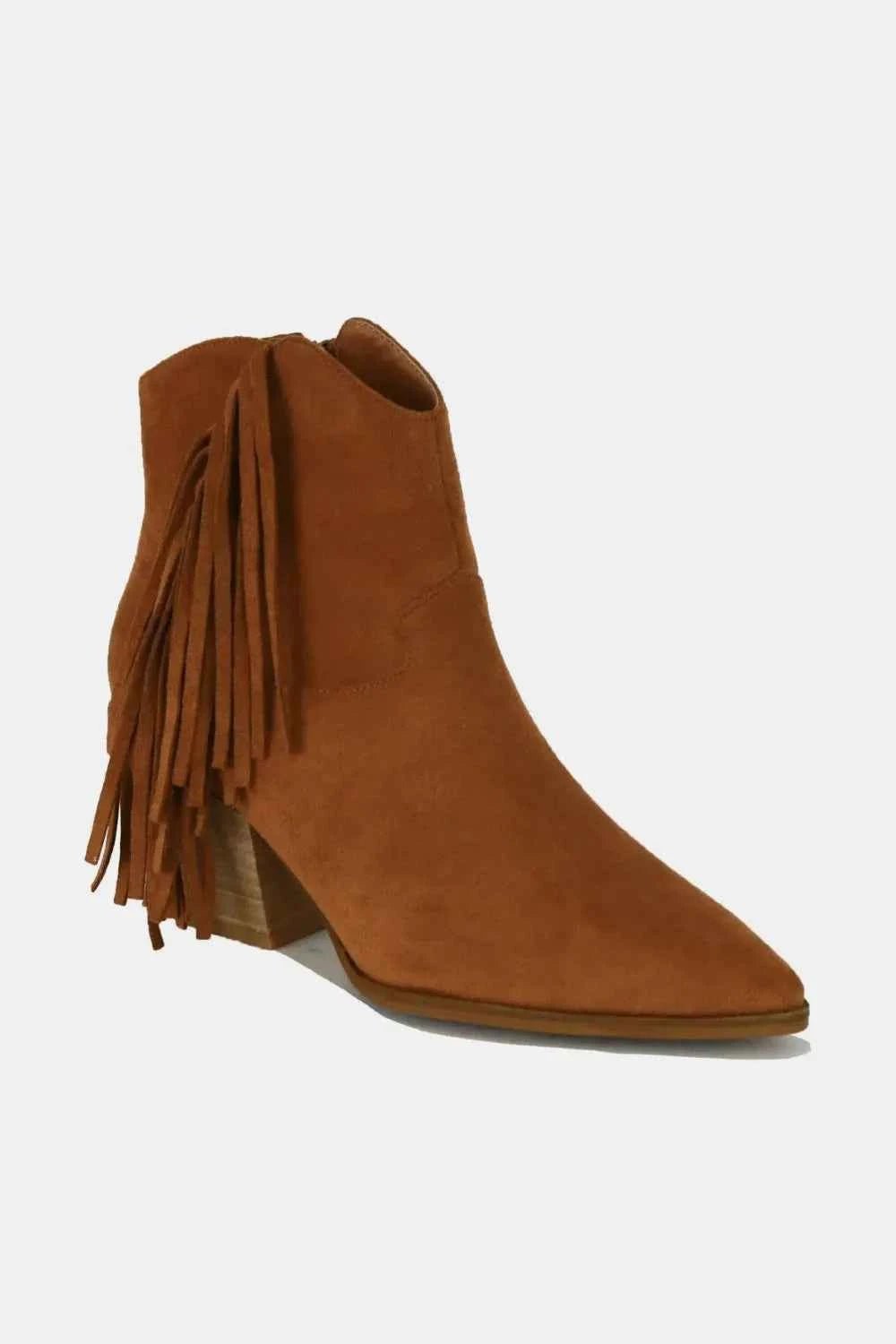 Suede Fringe Point Toe Ankle Boots | Beast Fashion - Liorienne