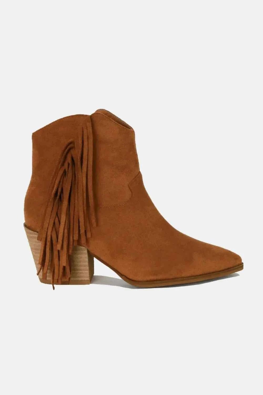 Suede Fringe Point Toe Ankle Boots | Beast Fashion - Liorienne