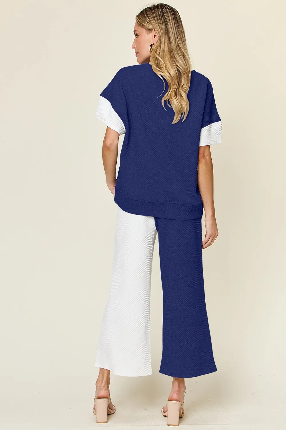 Texture Contrast T-Shirt and Wide Leg Pants Set - Double Take - Liorienne