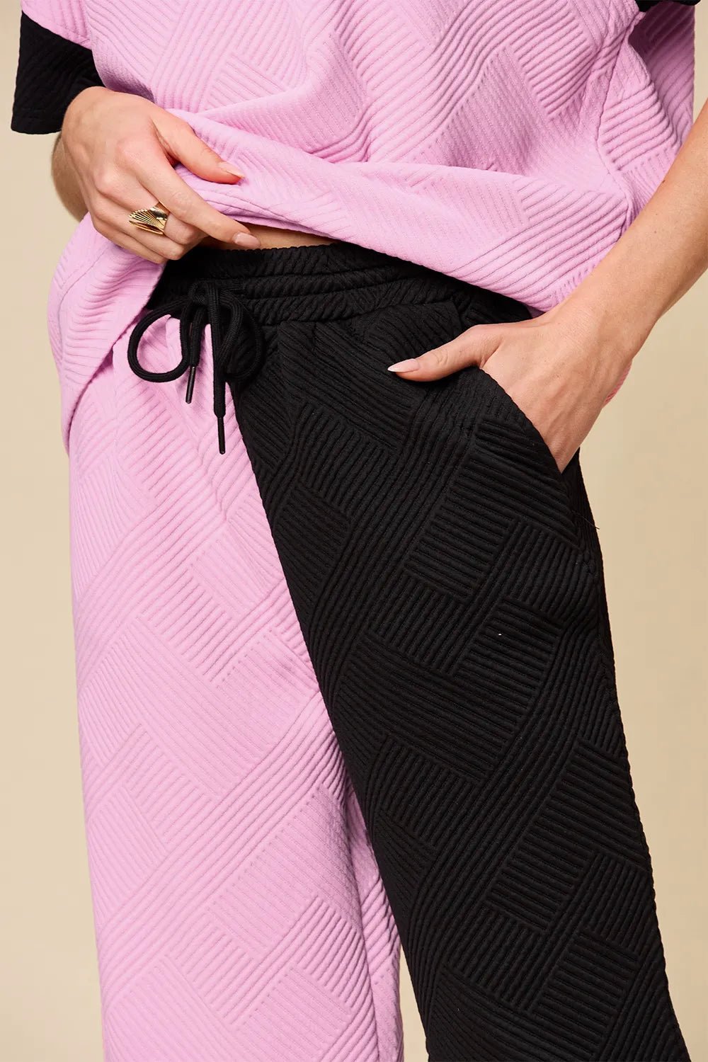 Texture Contrast T-Shirt and Wide Leg Pants Set - Double Take - Liorienne