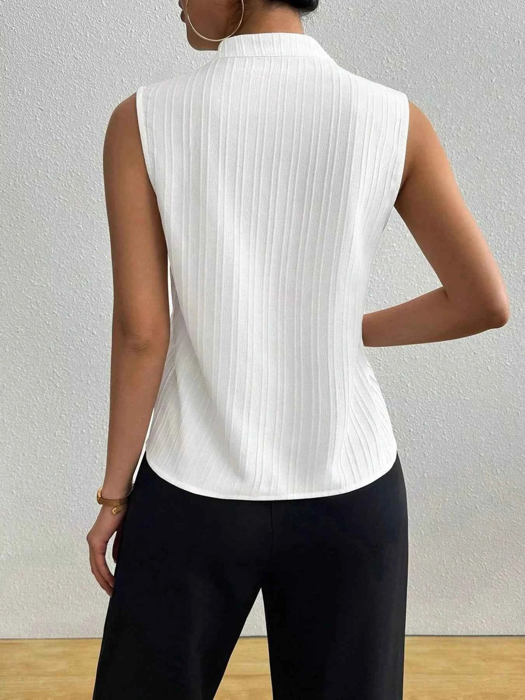 Texture Notched Sleeveless Top - Excel Merchandise