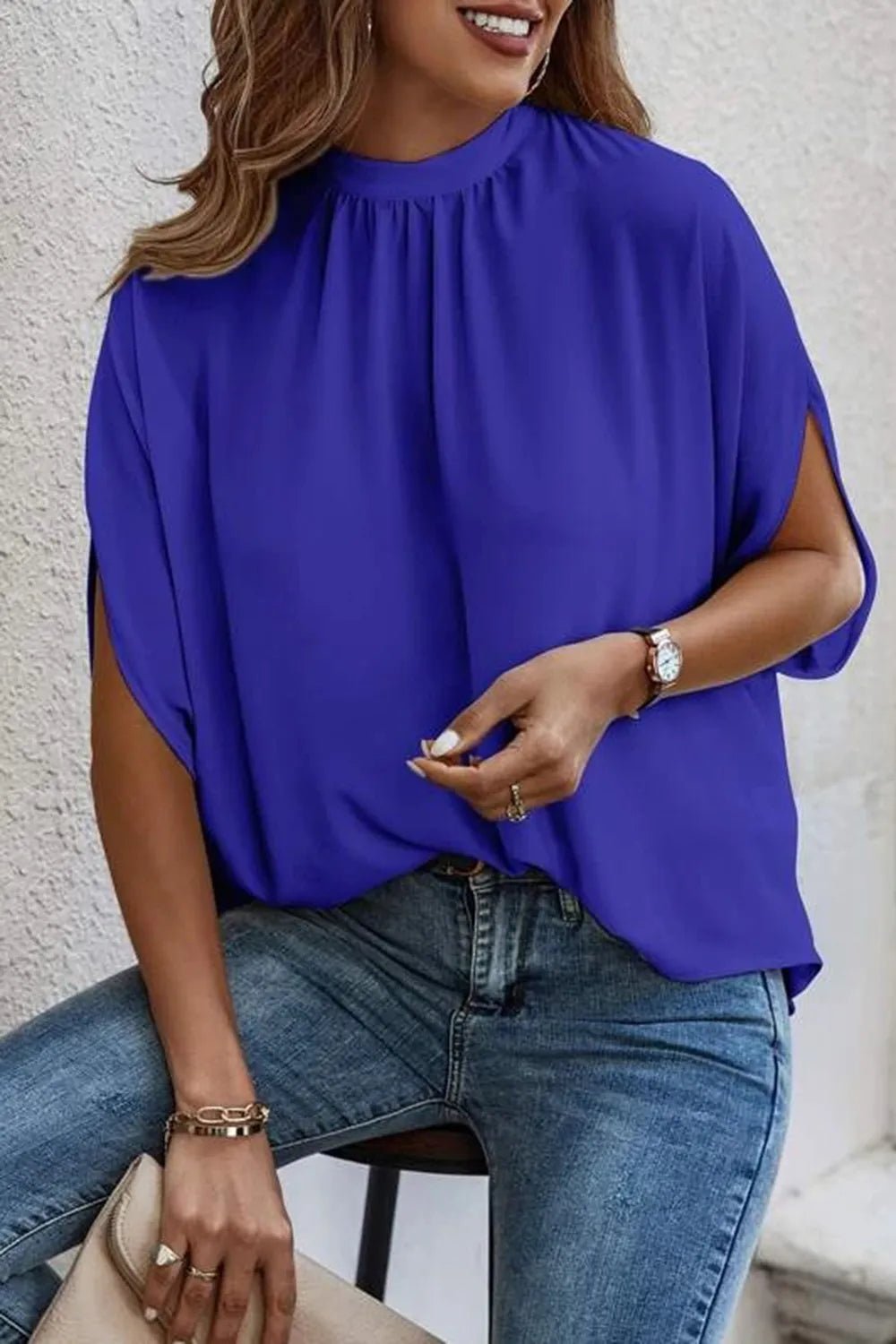 Tie Back Slit Half Sleeve Blouse - Excel Merchandise