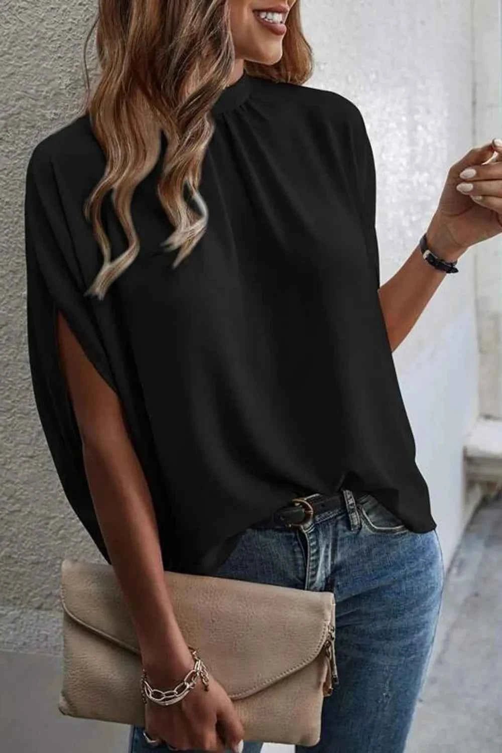 Tie Back Slit Half Sleeve Blouse - Excel Merchandise