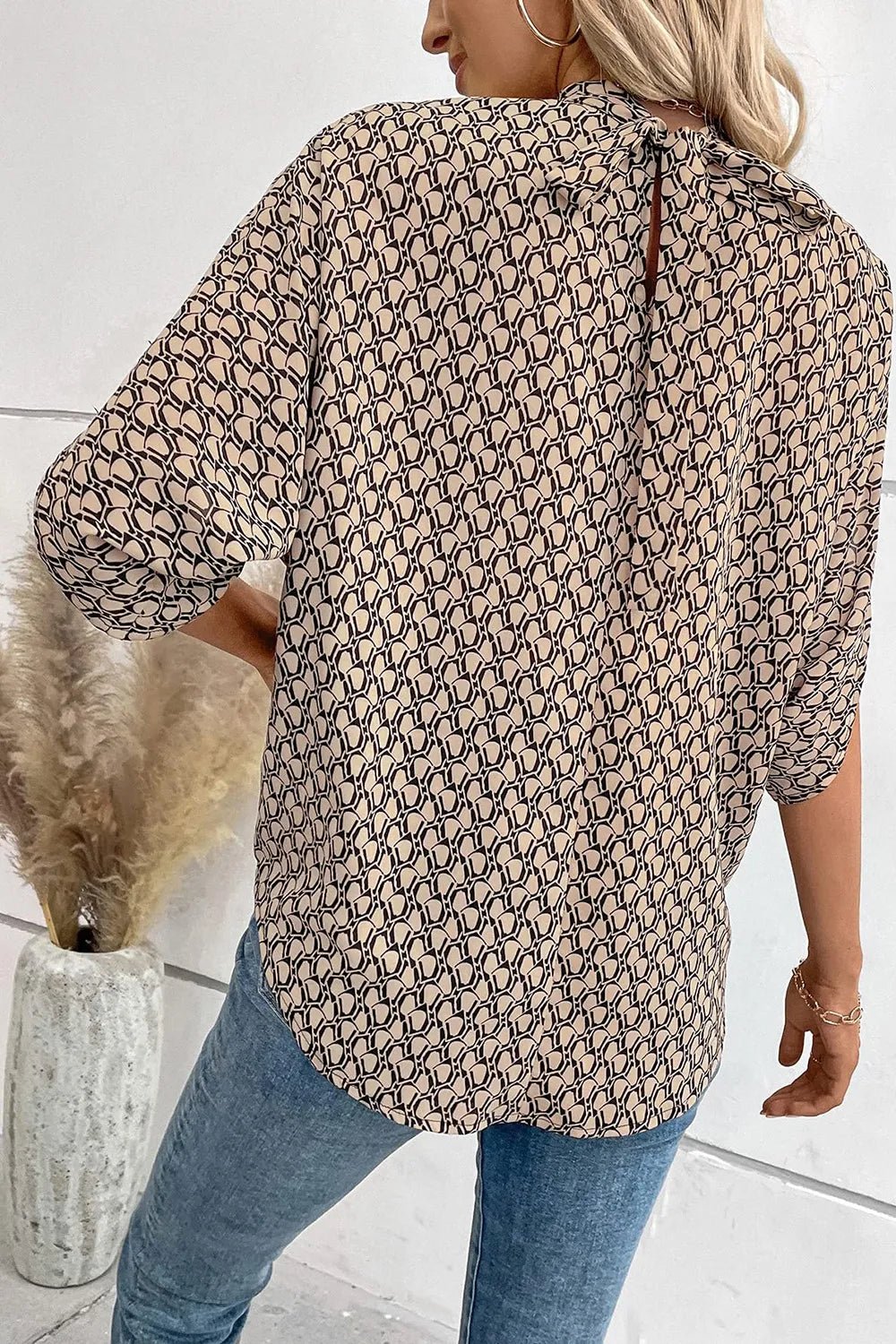 Tie Back Slit Half Sleeve Blouse - Liorienne