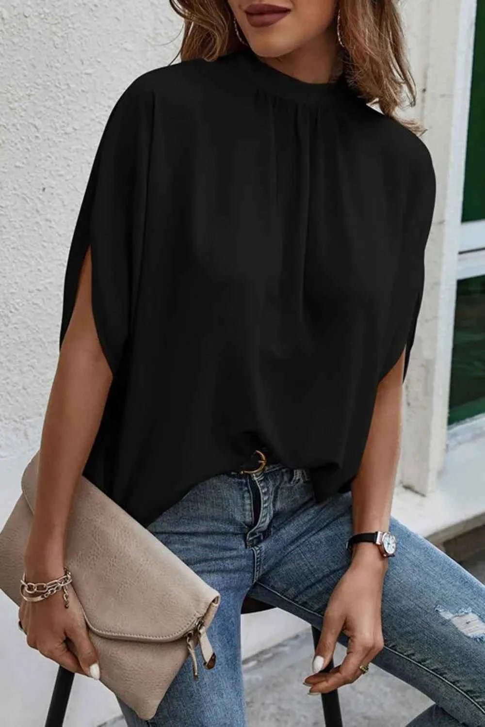 Tie Back Slit Half Sleeve Blouse - Excel Merchandise
