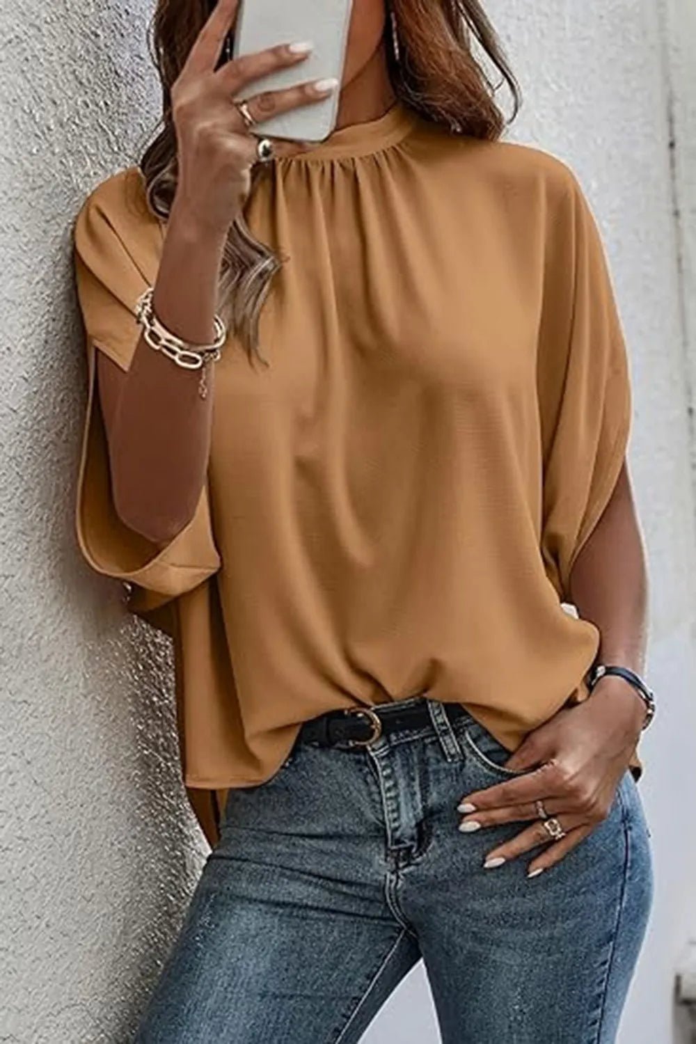 Tie Back Slit Half Sleeve Blouse - Excel Merchandise