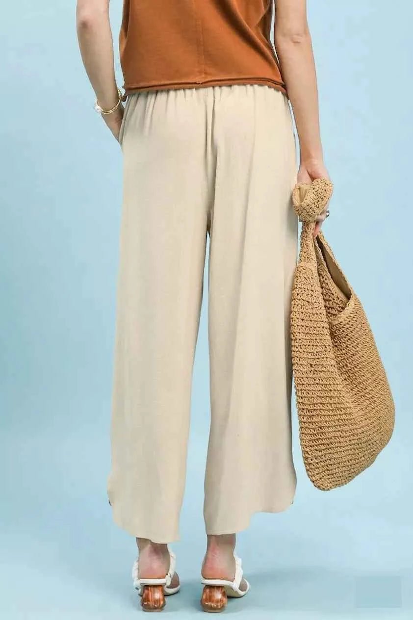 Umgee Linen Embroidered Wide-Leg Boho Pants - Liorienne