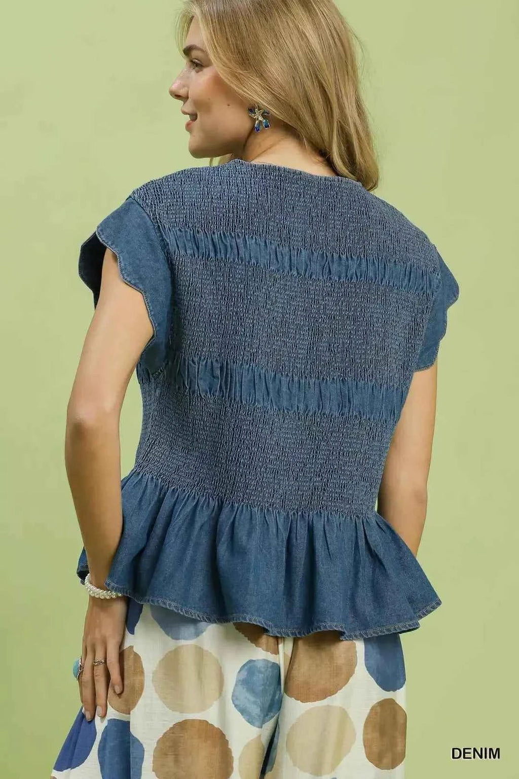 Umgee Smocked Peplum Top with Scalloped Ruffle Cap Sleeves - Liorienne