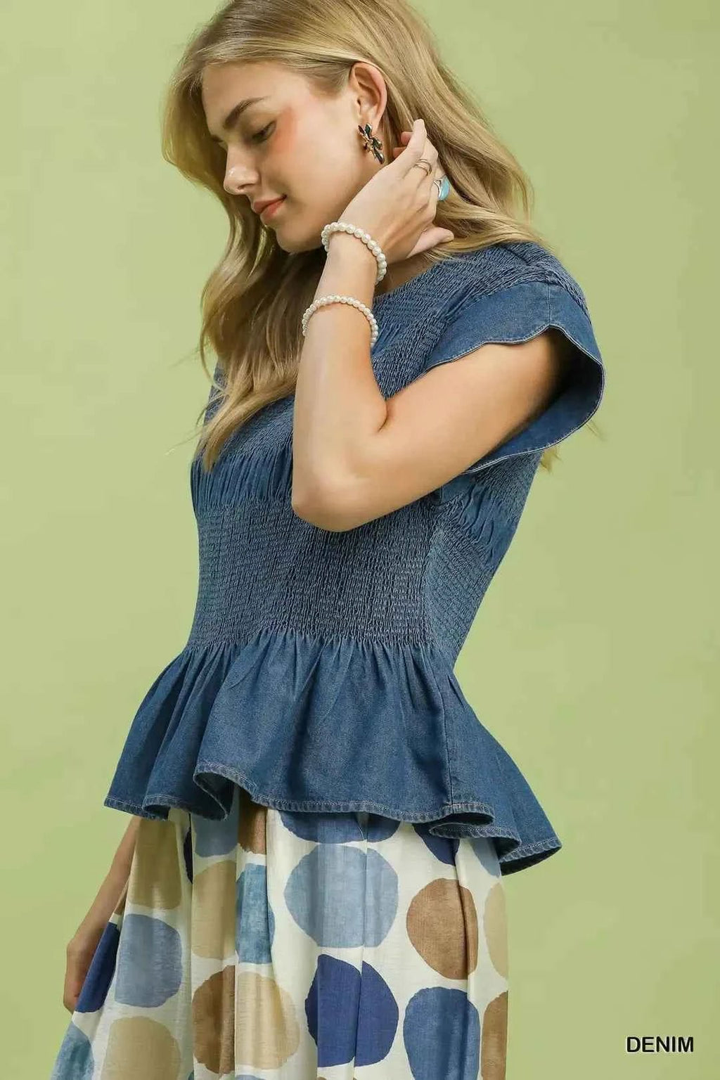 Umgee Smocked Peplum Top with Scalloped Ruffle Cap Sleeves - Liorienne