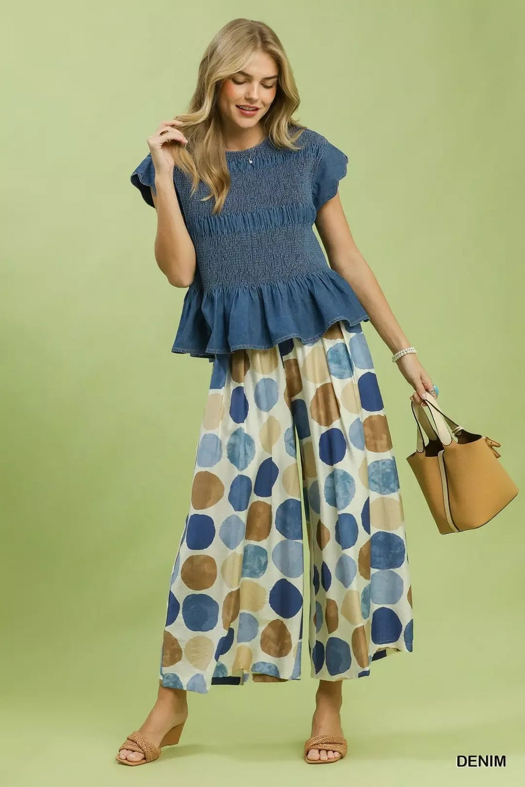 Umgee Smocked Peplum Top with Scalloped Ruffle Cap Sleeves - Liorienne