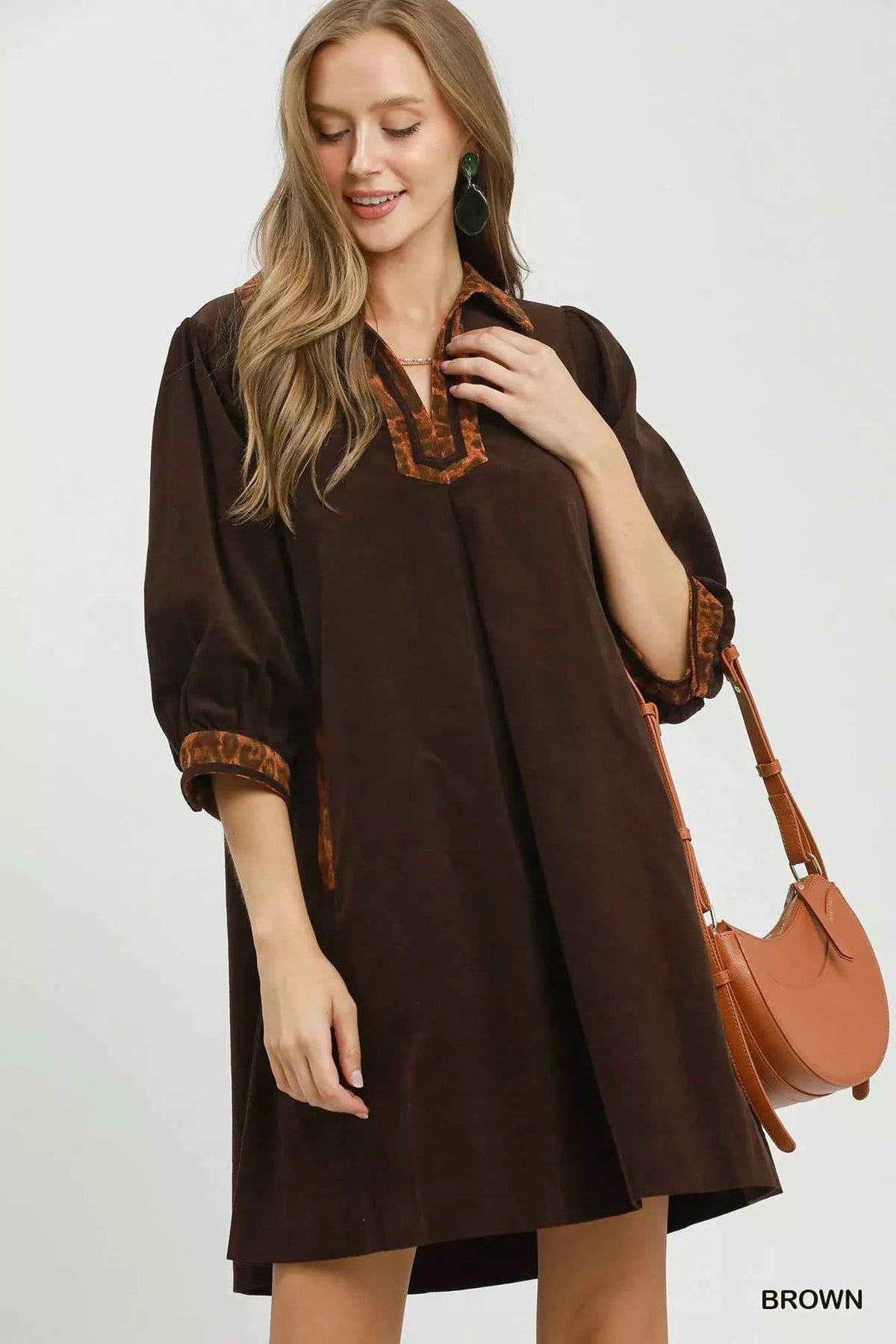 Umgee V-Neck Shift Dress with Contrast Trim - Liorienne