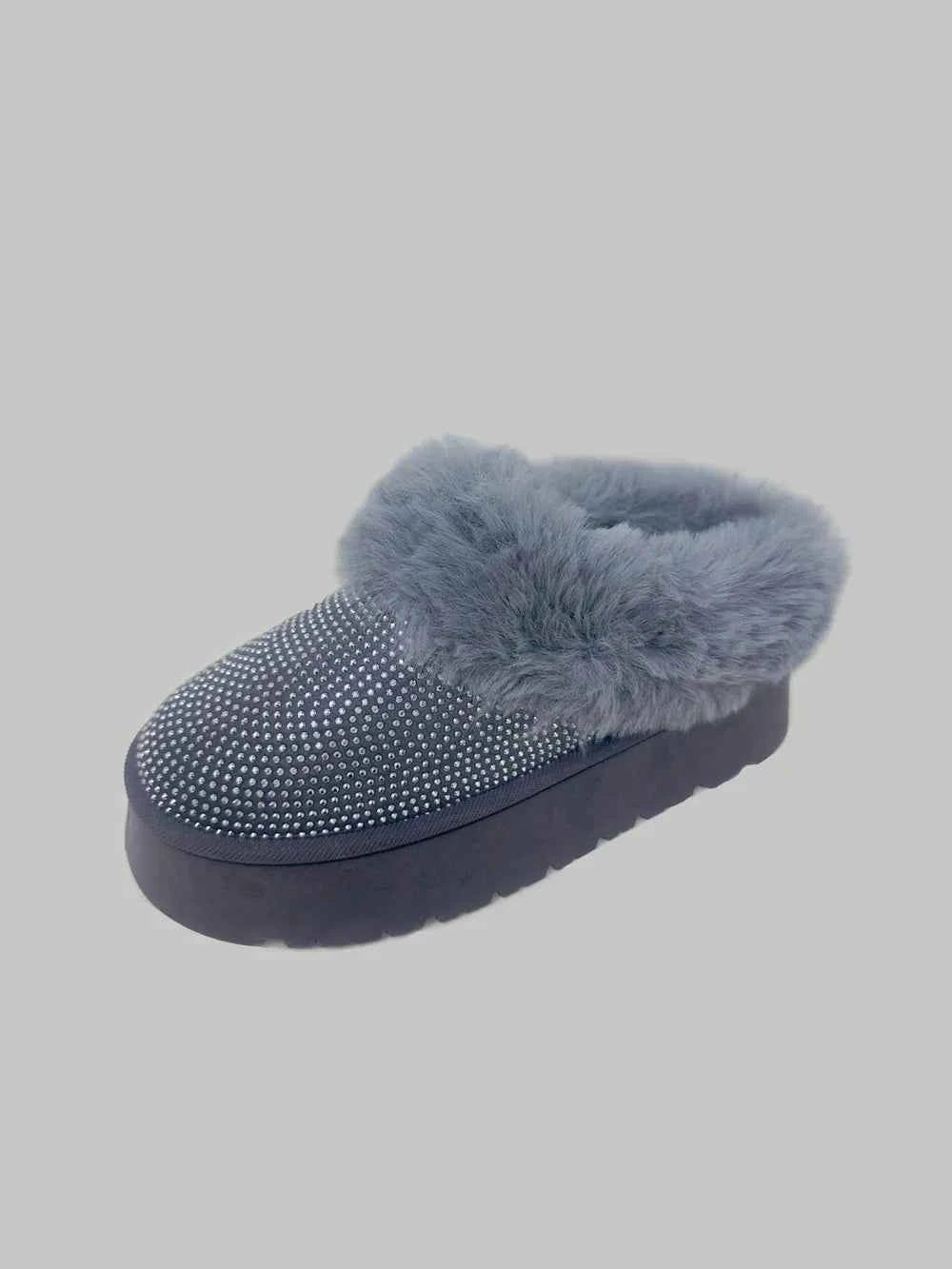 WILD DIVA Embellished Faux Fur Platform Booties - Liorienne