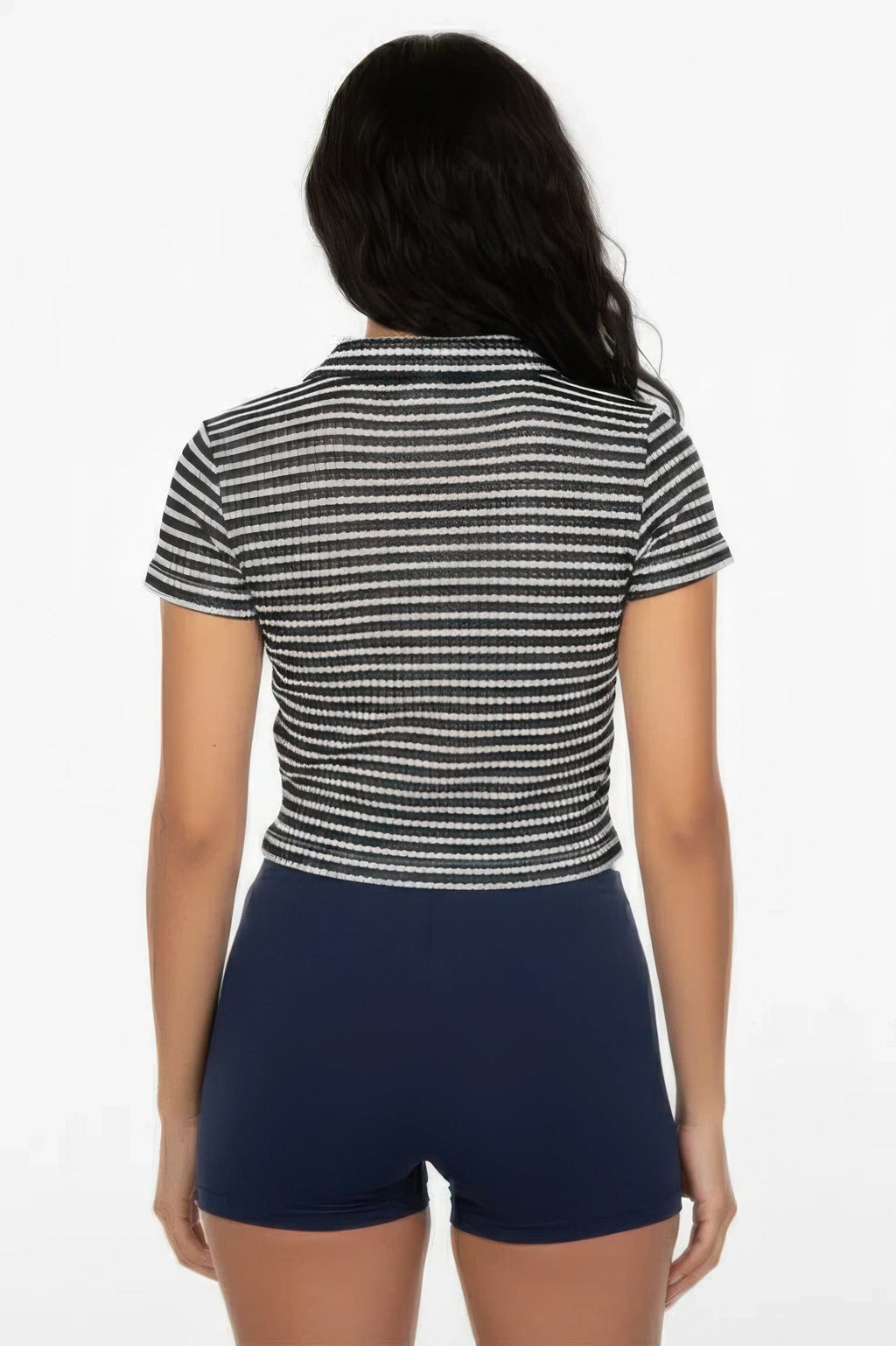 Women's Pineapple Knit Striped Polo Crop Top - Excel Merchandise