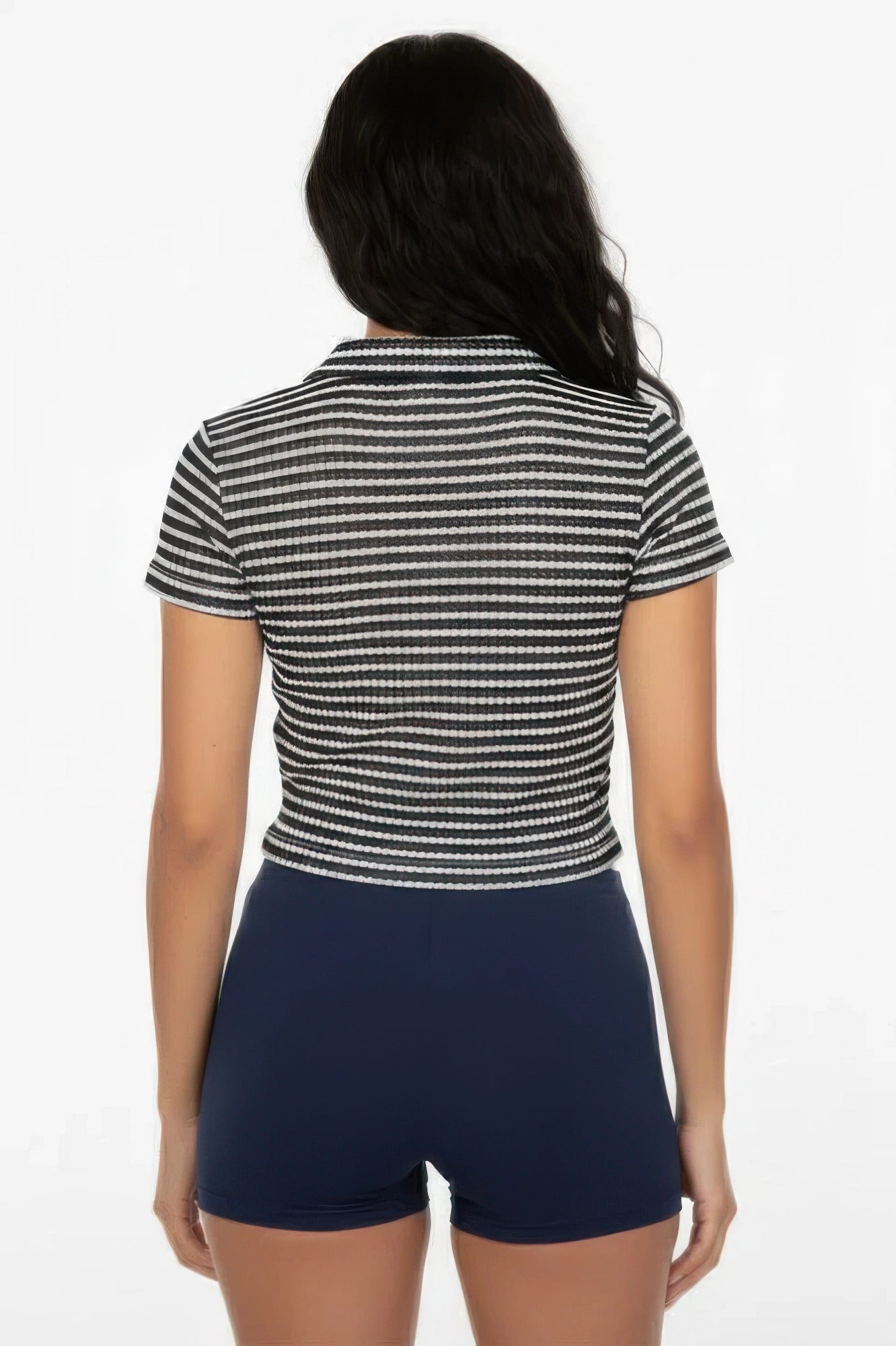 Women's Pineapple Knit Striped Polo Crop Top - Excel Merchandise