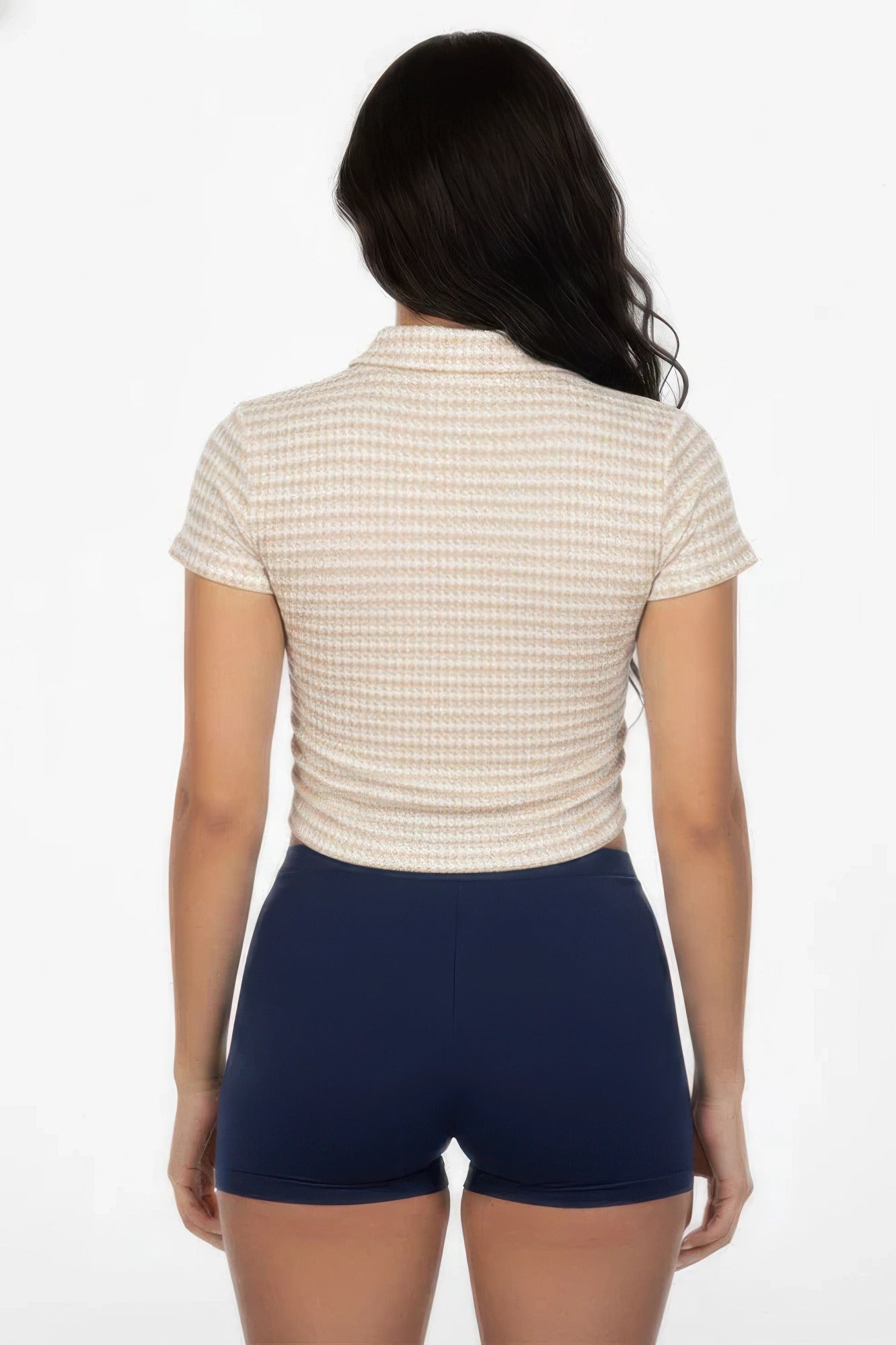 Women's Pineapple Knit Striped Polo Crop Top - Excel Merchandise
