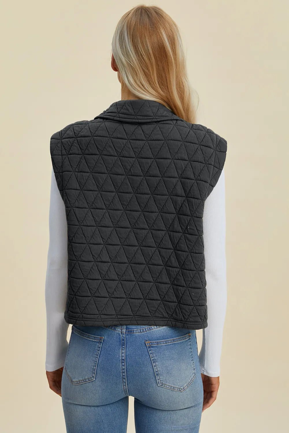 Women's Pocketed Texture Snap Down Vest Coat – Double Take - Liorienne
