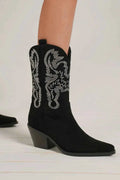 Women's Rhinestone Detail Pointed Toe Mid Heel Boots – Beast Fashion - Liorienne