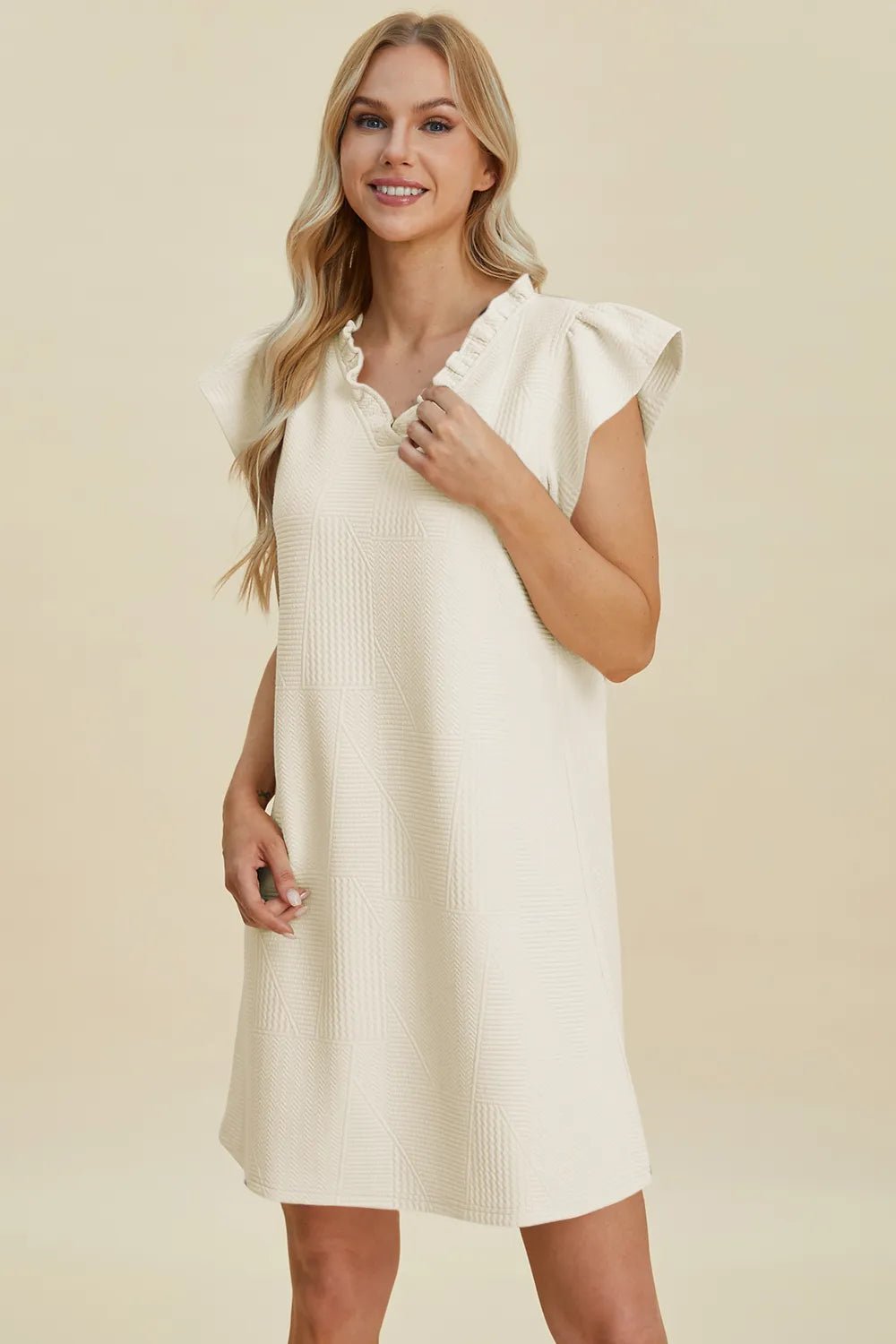 Women's Ruffled V-Neck Cap Sleeve Dress – Double Take - Liorienne