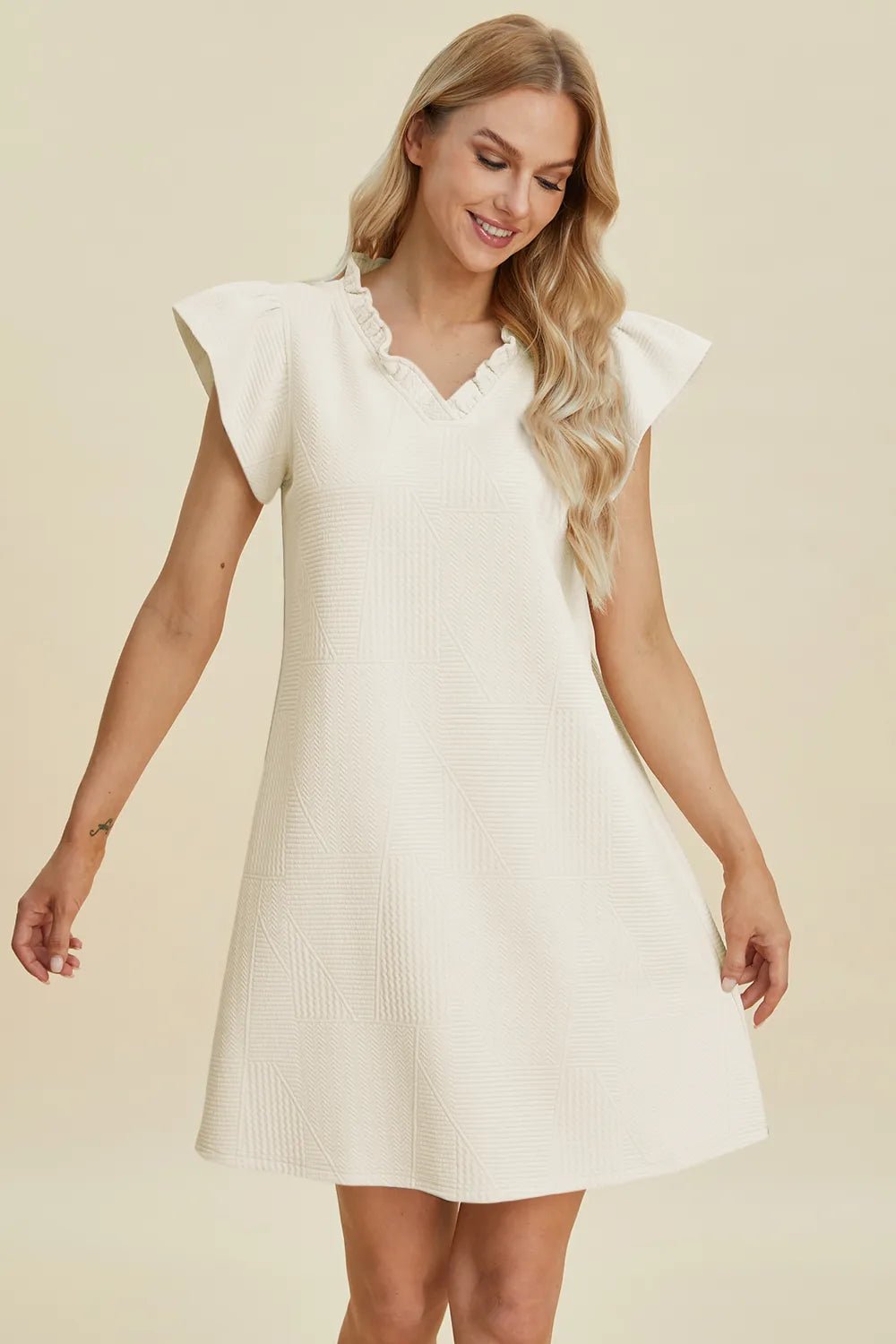 Women's Ruffled V-Neck Cap Sleeve Dress – Double Take - Liorienne