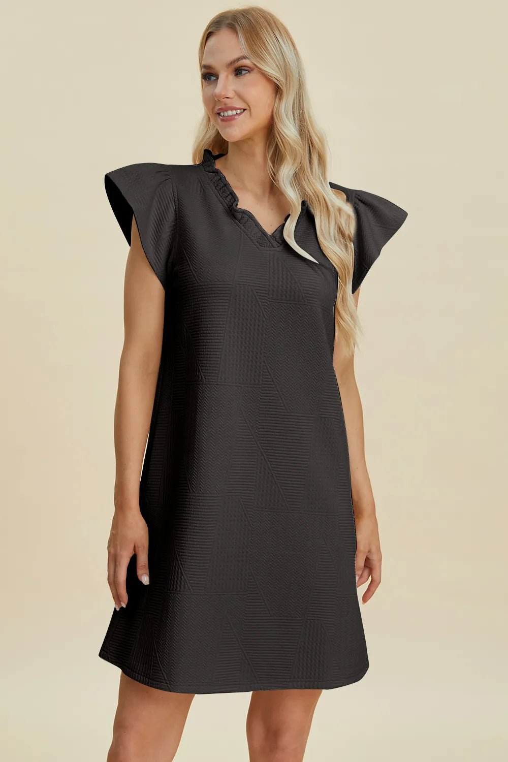 Women's Ruffled V-Neck Cap Sleeve Dress – Double Take - Liorienne