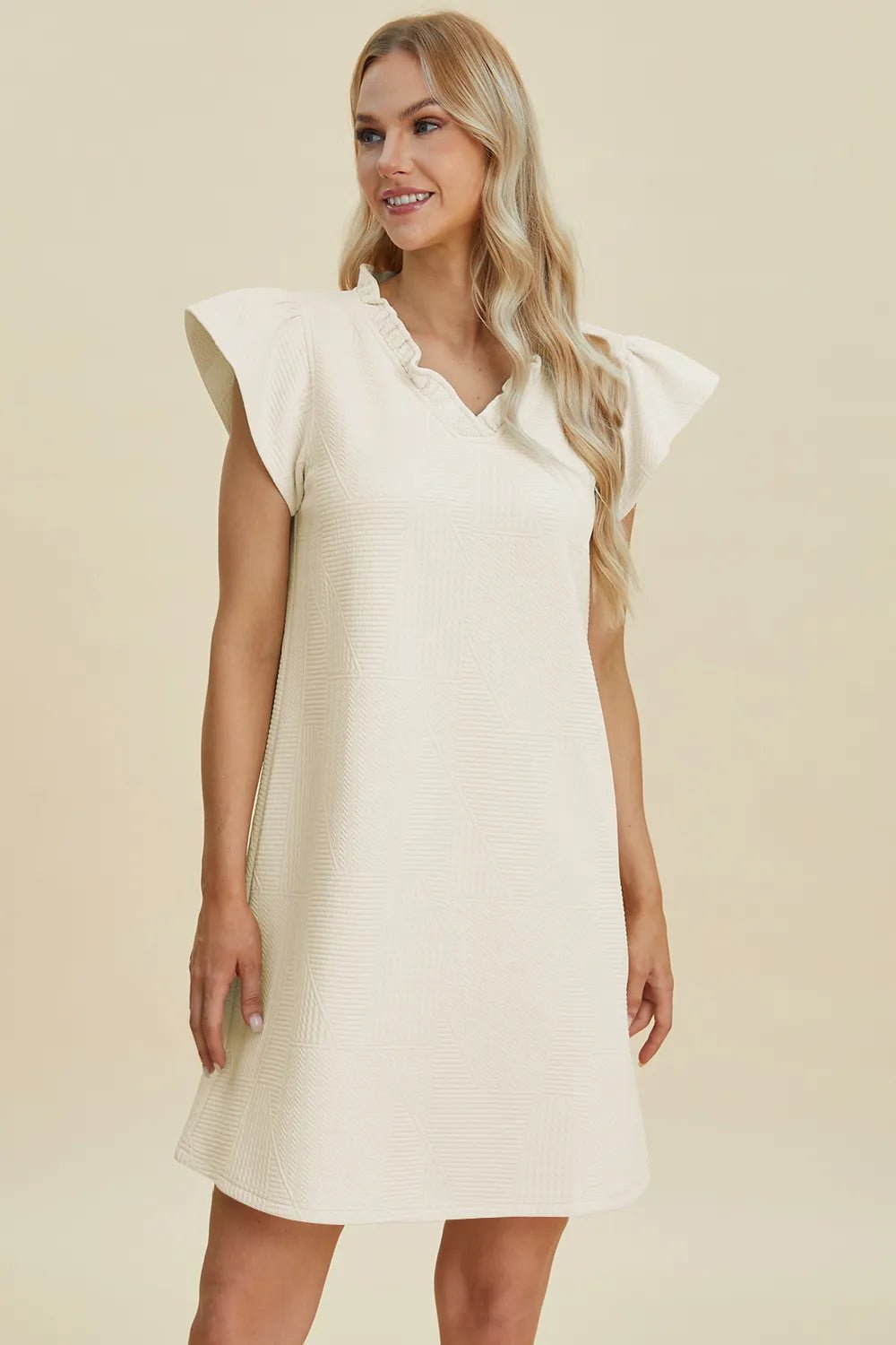 Women's Ruffled V-Neck Cap Sleeve Dress – Double Take - Liorienne