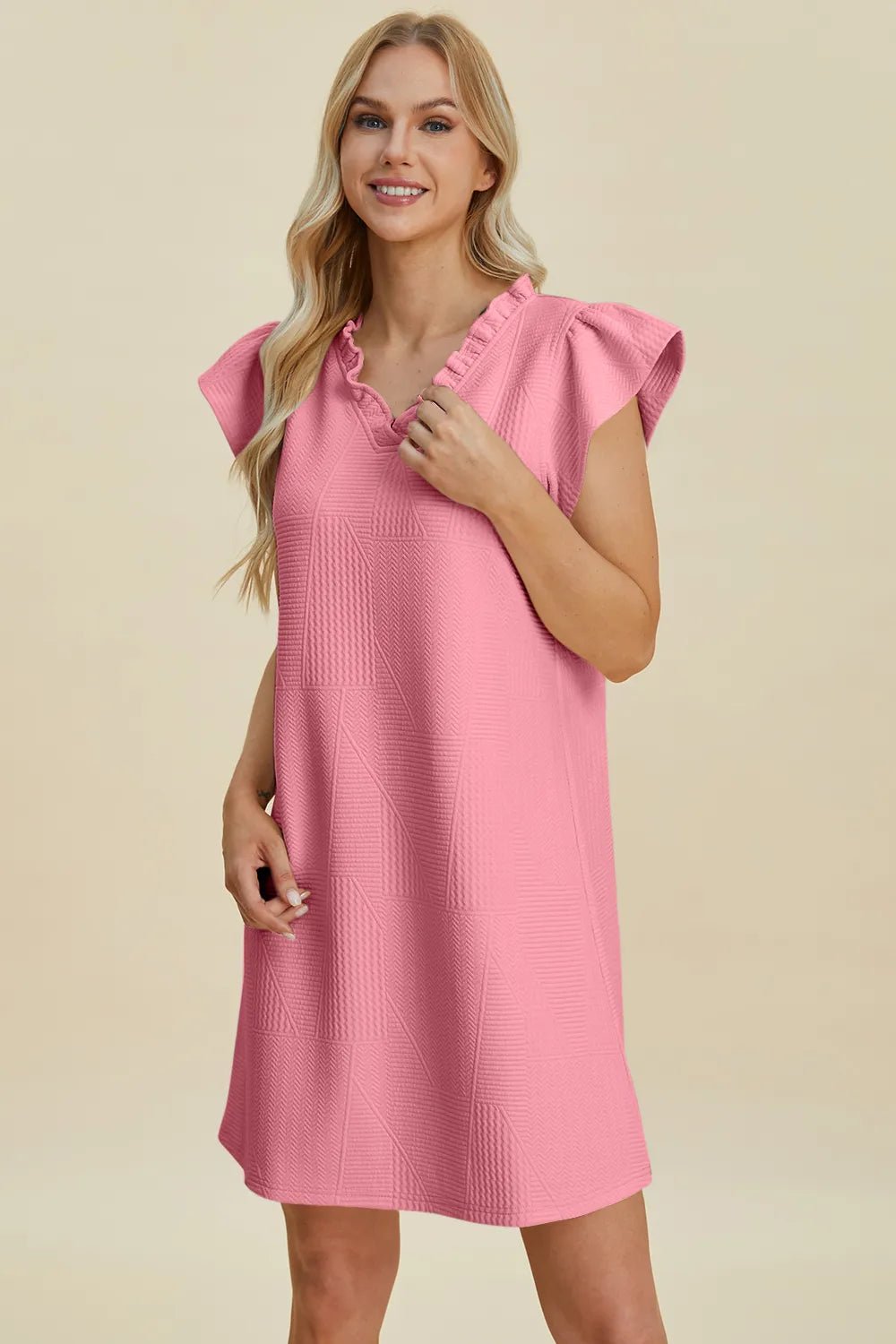 Women's Ruffled V-Neck Cap Sleeve Dress – Double Take - Liorienne