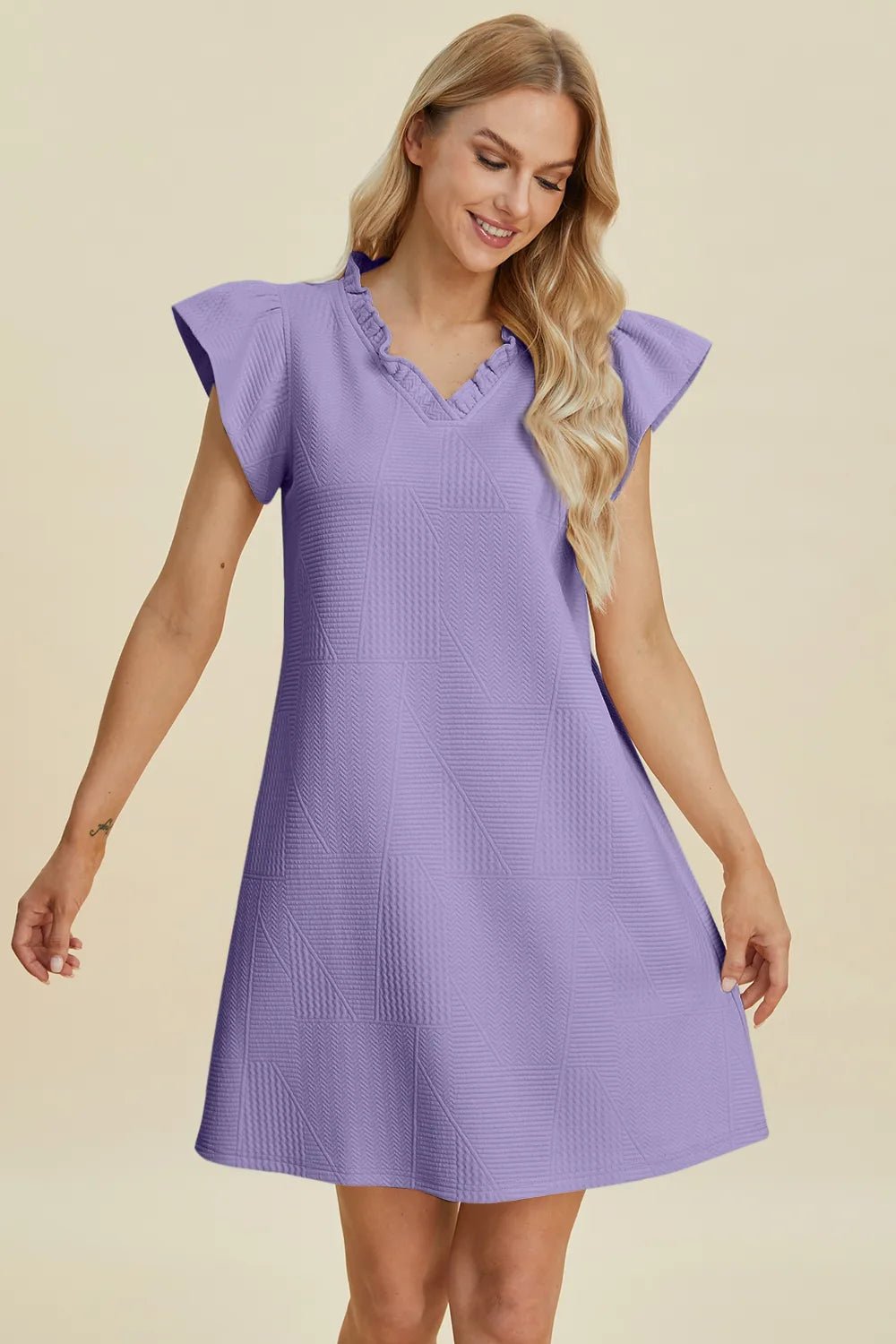 Women's Ruffled V-Neck Cap Sleeve Dress – Double Take - Liorienne