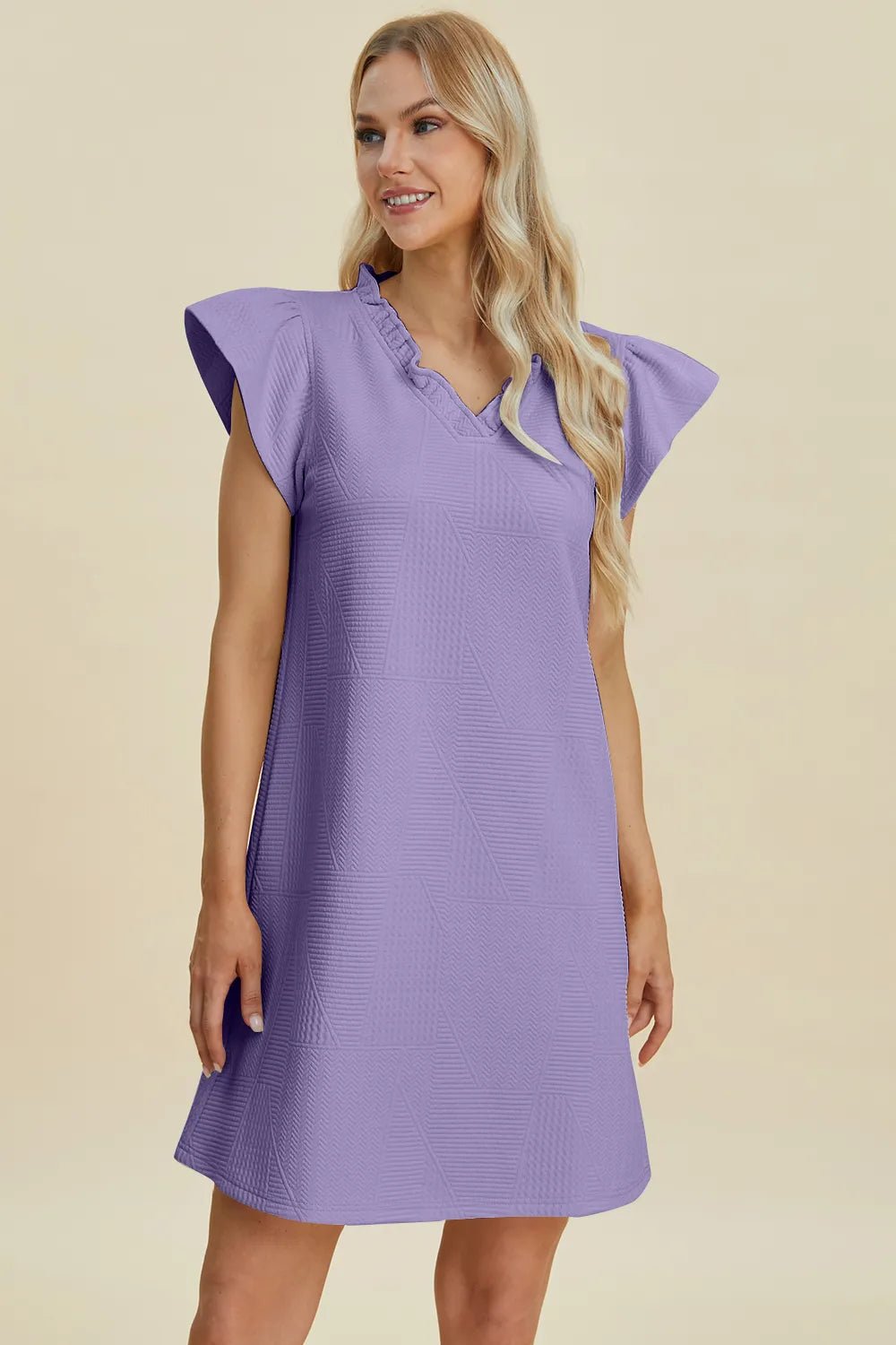 Women's Ruffled V-Neck Cap Sleeve Dress – Double Take - Liorienne