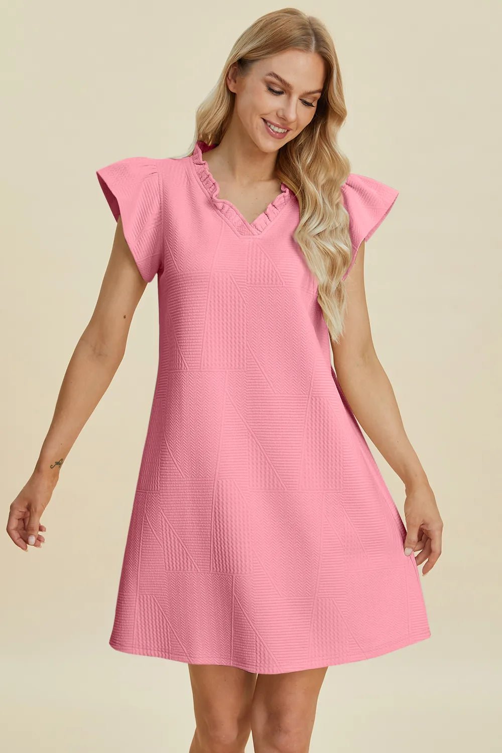 Women's Ruffled V-Neck Cap Sleeve Dress – Double Take - Liorienne